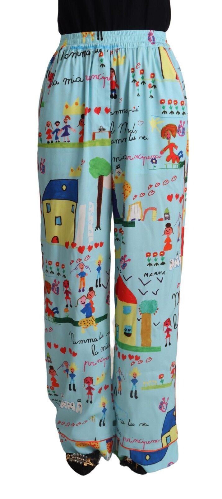 بنطلون دولتشي آند غابانا أزرق فاتح بقصة واسعة وخصر متوسط