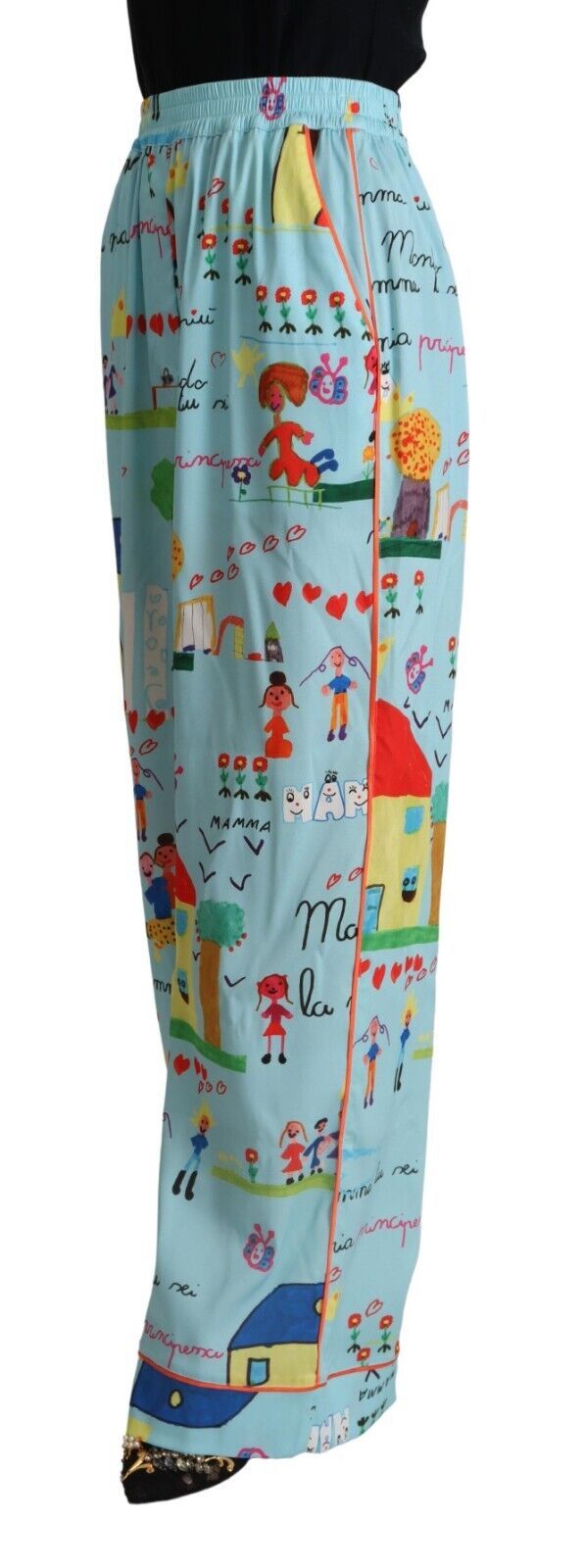 بنطلون دولتشي آند غابانا أزرق فاتح بقصة واسعة وخصر متوسط