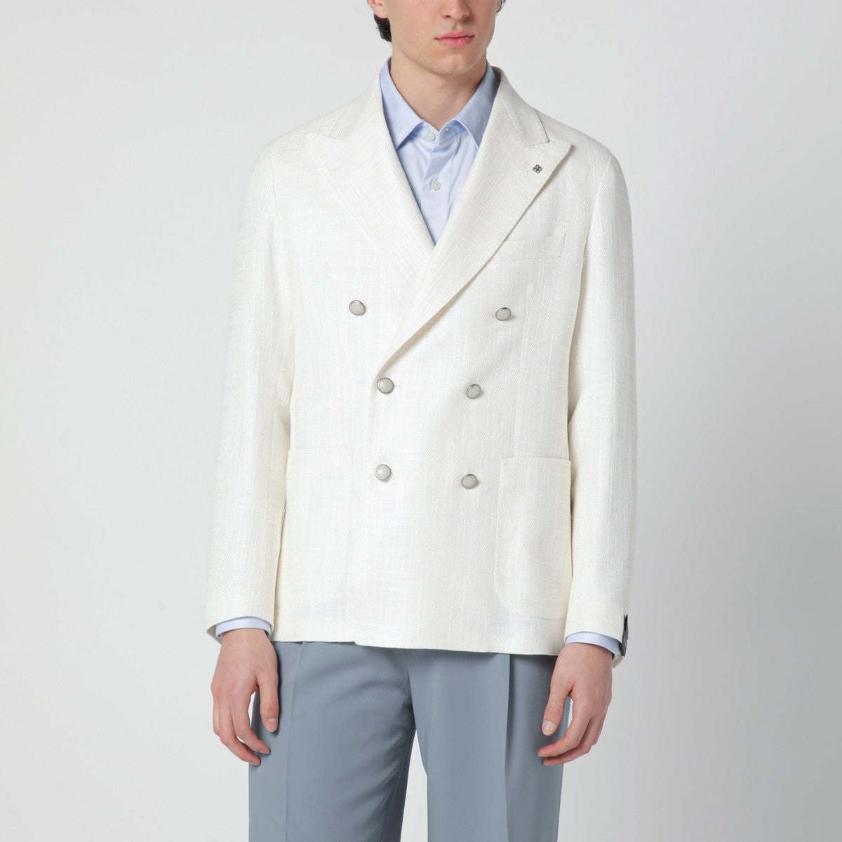 Tagliatore White double-breasted linen-blend jacket