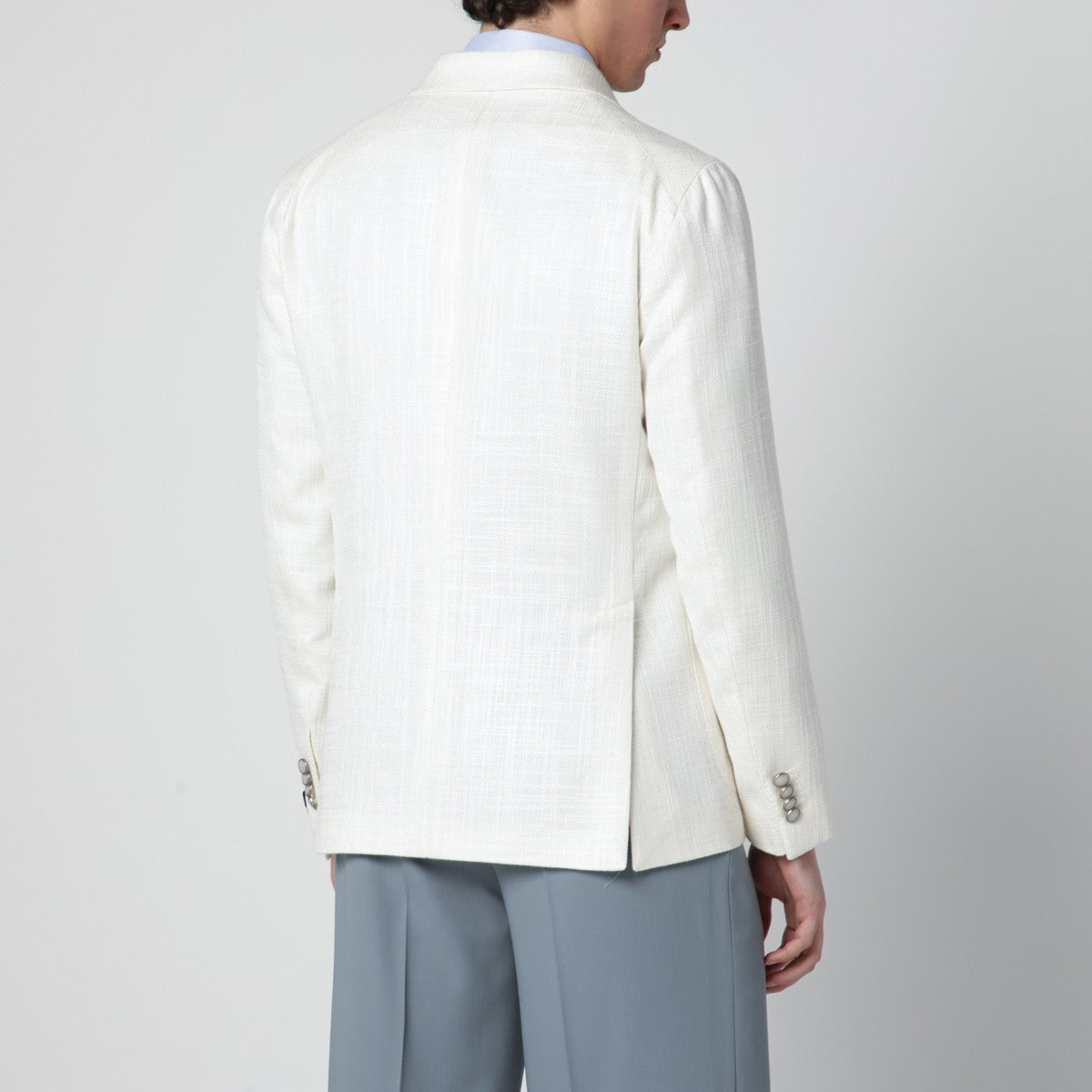 Tagliatore White double-breasted linen-blend jacket