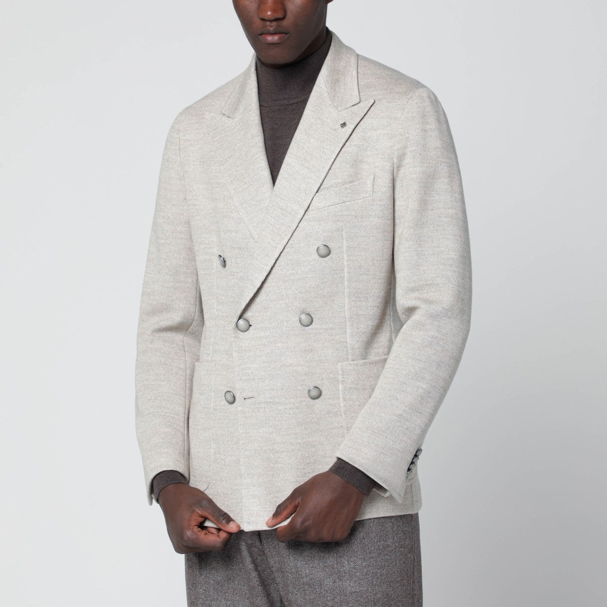 Tagliatore Beige double-breasted wool-blend jacket