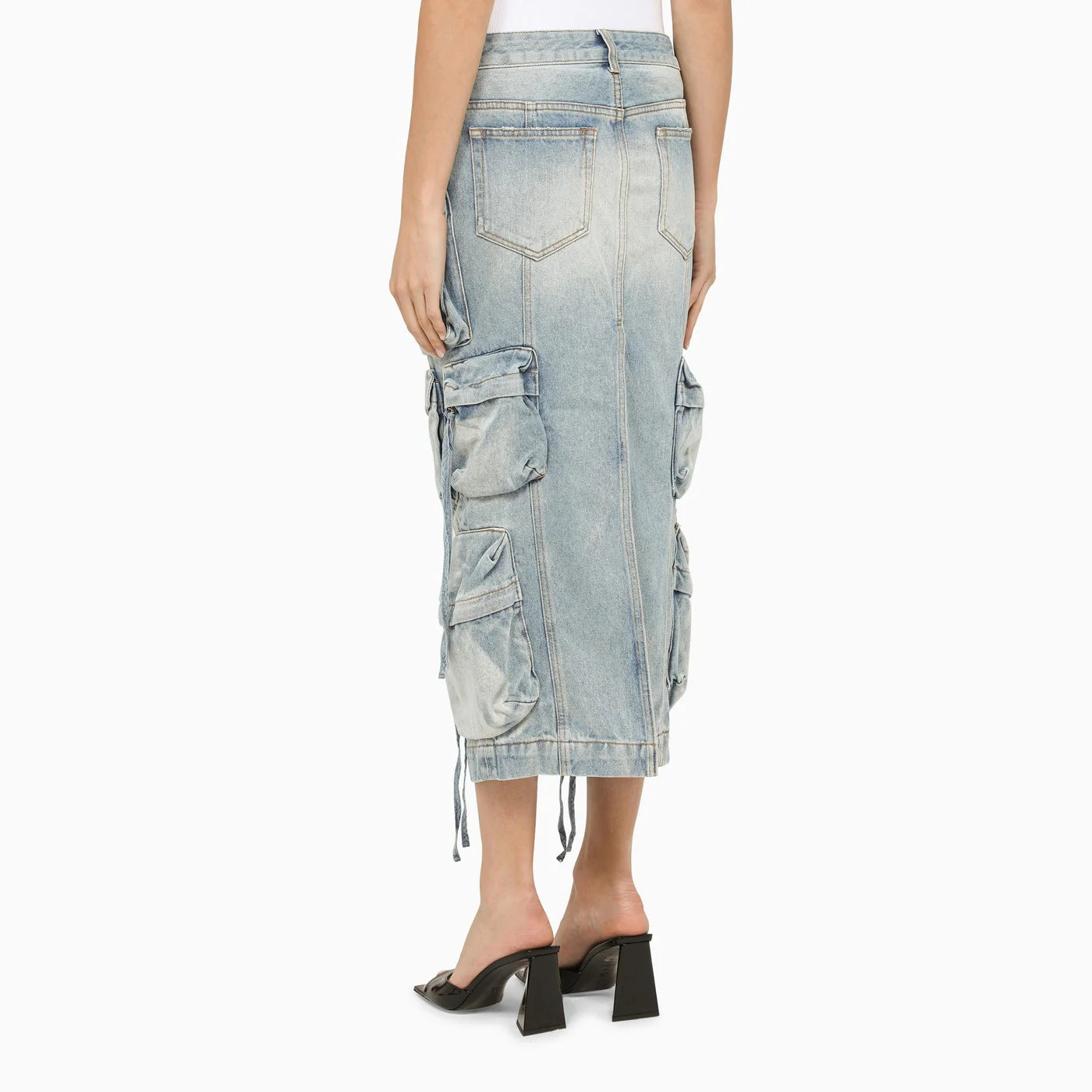 The Attico The Attico Blue denim cargo midi skirt