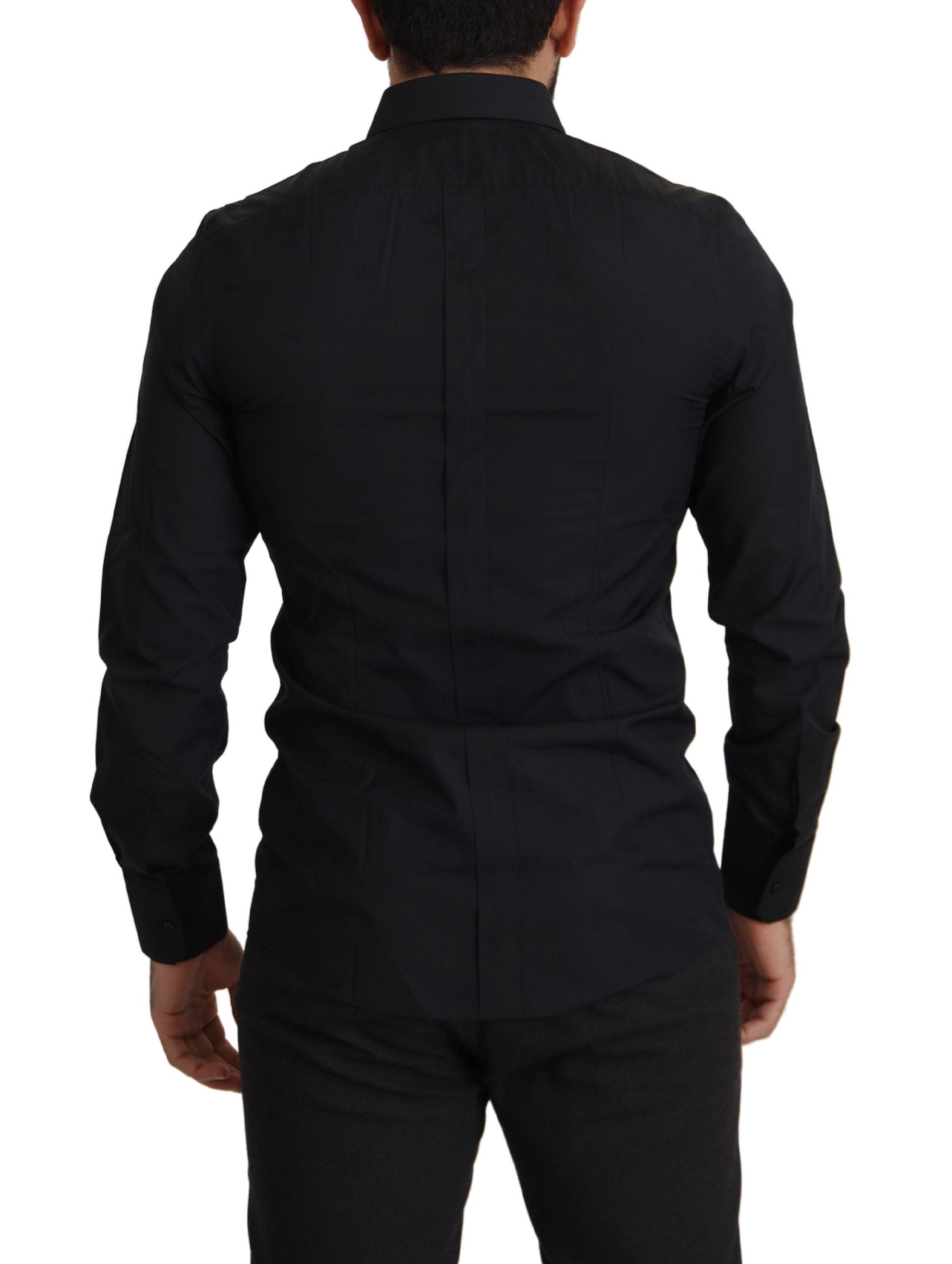 قميص دولتشي آند غابانا الأسود القطني الذهبي بقصّة Slim Fit