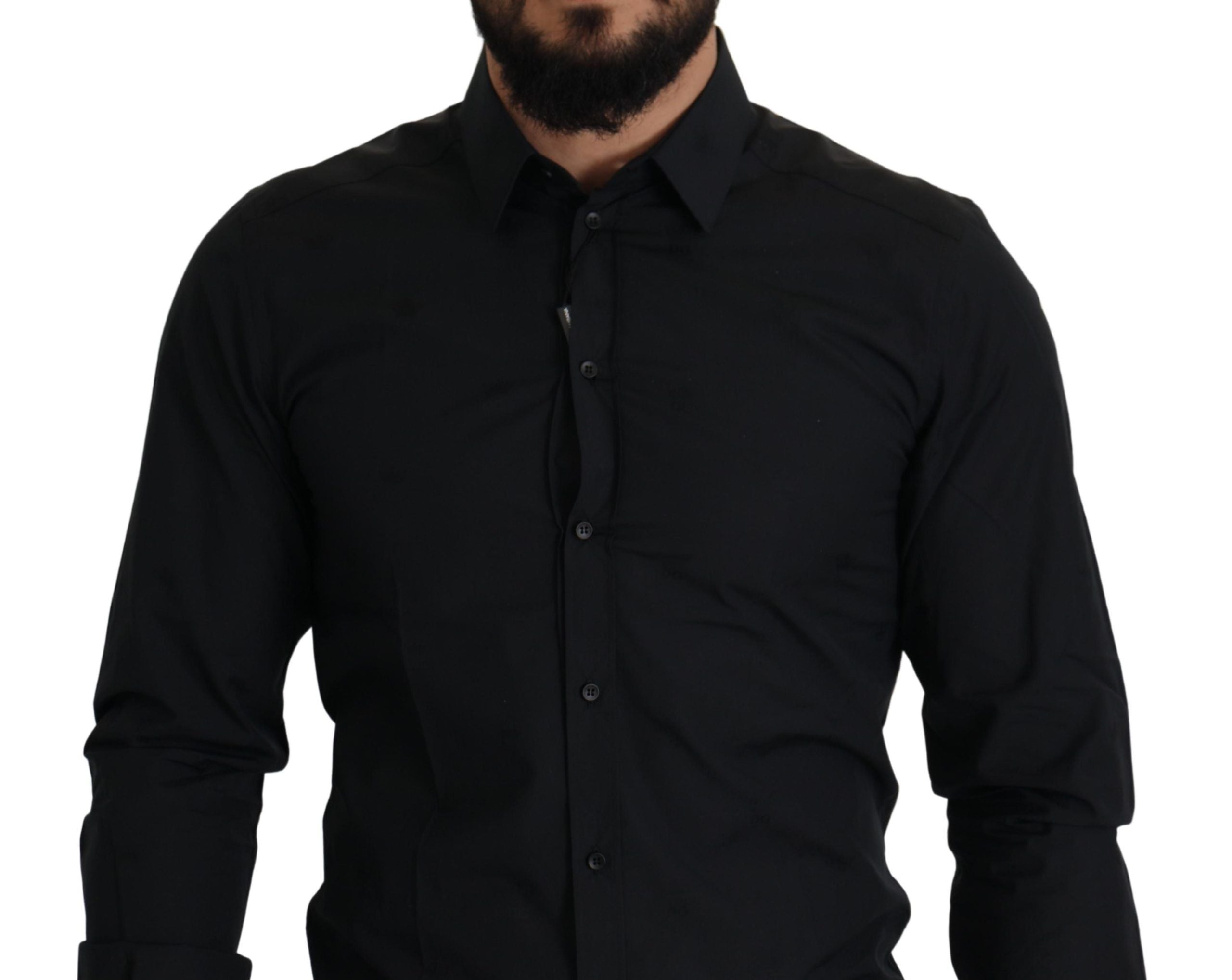 قميص دولتشي آند غابانا الأسود القطني الذهبي بقصّة Slim Fit
