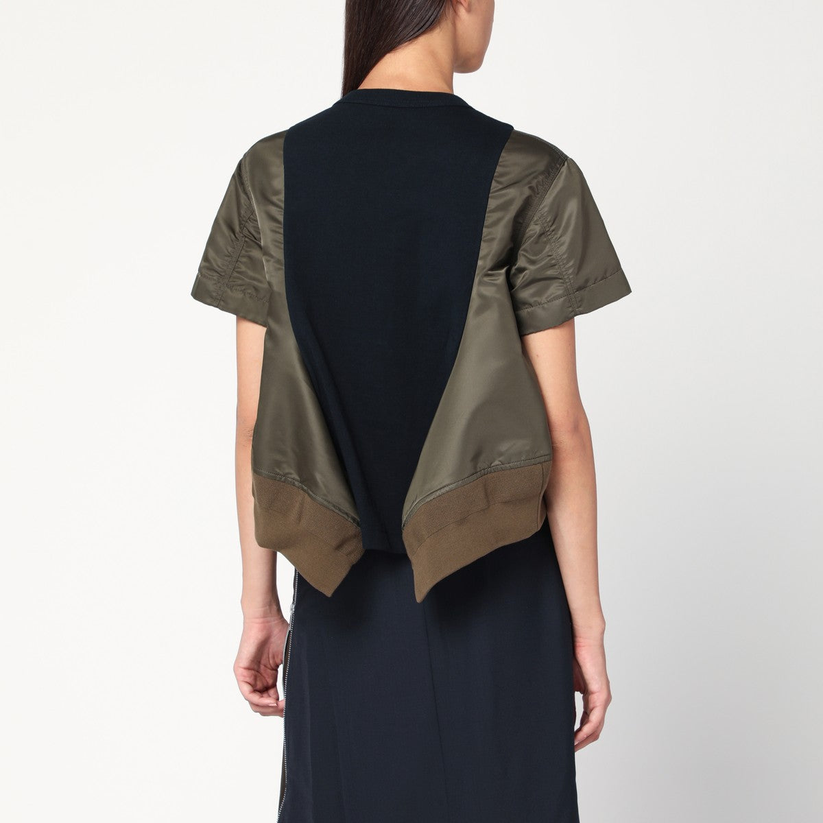 Sacai Sacai Navy/kaki cotton and nylon T-shirt