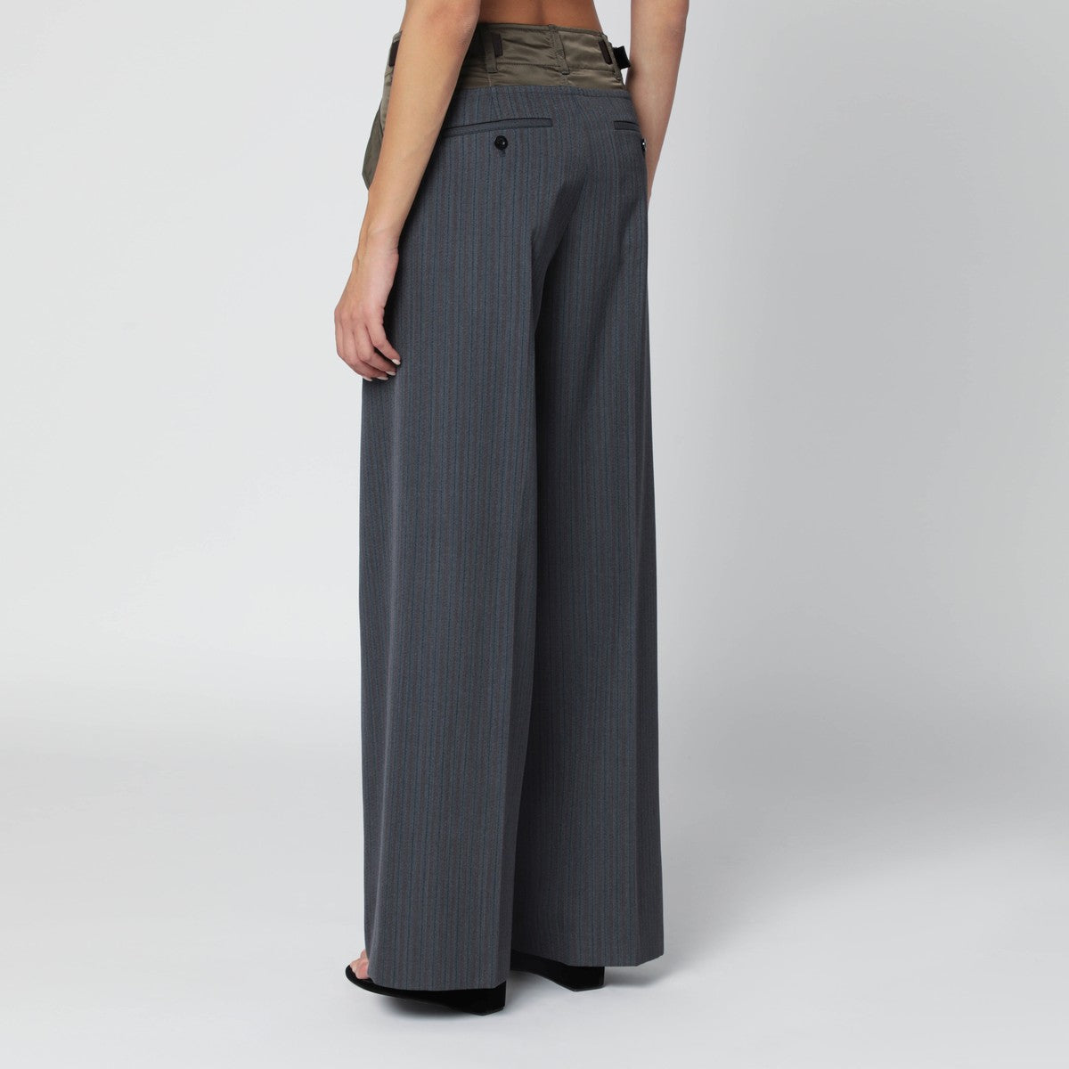 Sacai Sacai Grey/khaki pinstripe bi-material trousers