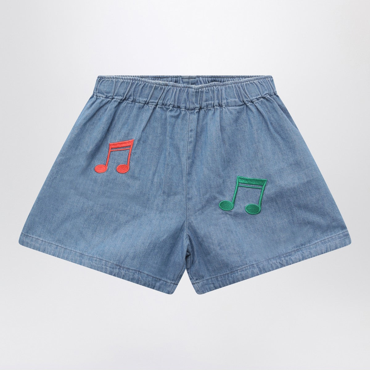 Mini Rodini Mini Rodini Light blue denim shorts with musical notes