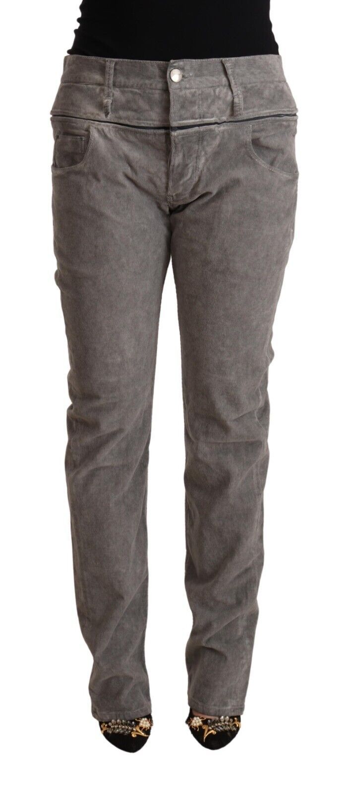 بنطلون Acht Grey Cotton Straight Fit High Waist