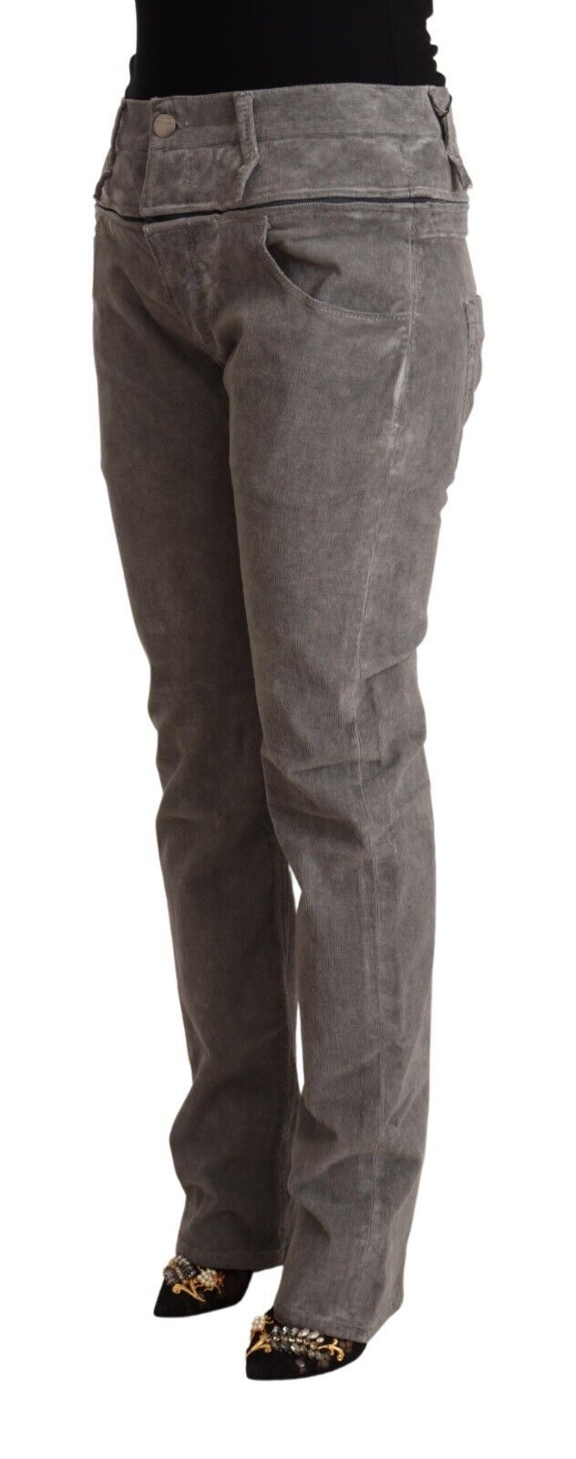 بنطلون Acht Grey Cotton Straight Fit High Waist