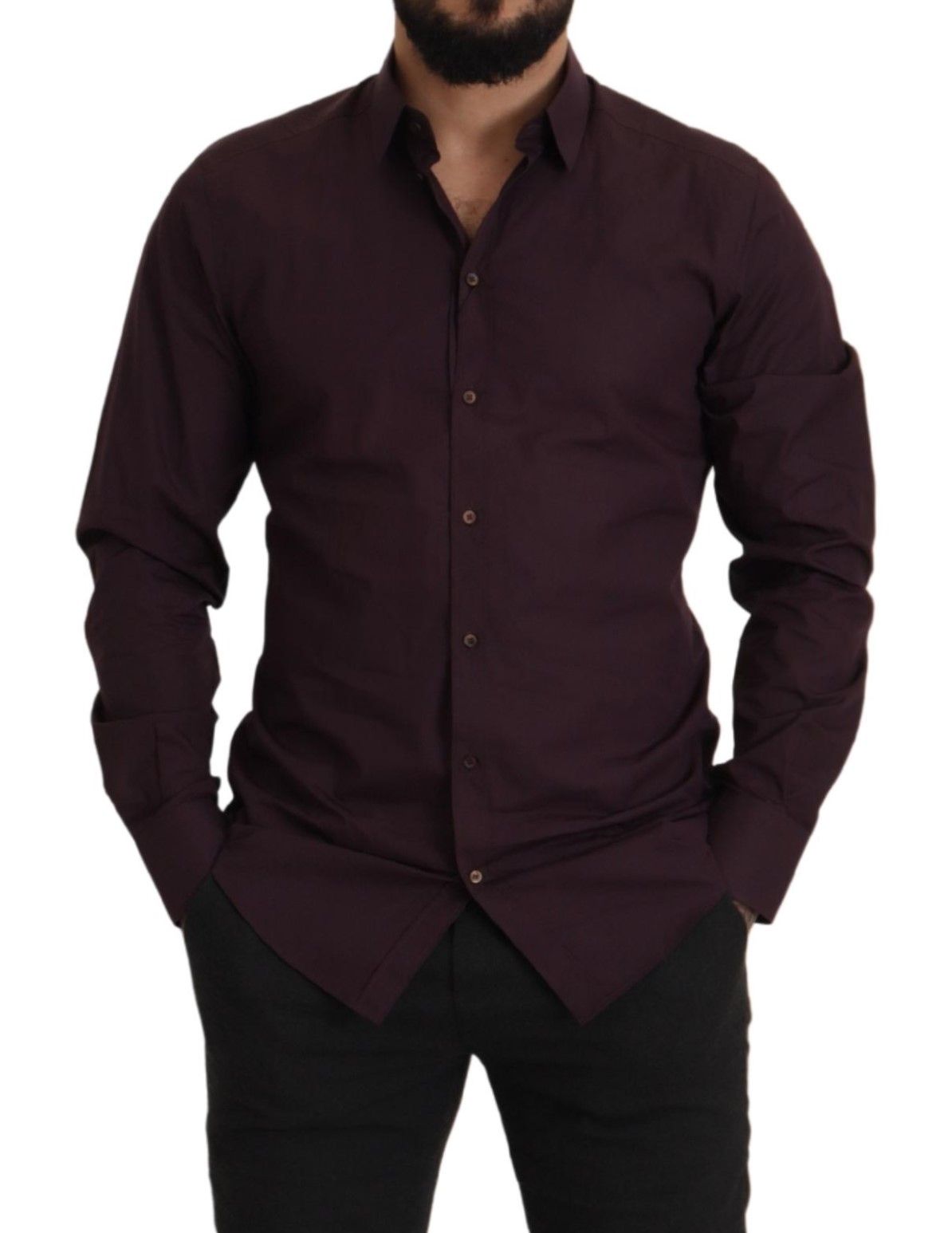 قميص دولتشي آند غابانا أرجواني قطني ذهبي بقصّة Slim Fit