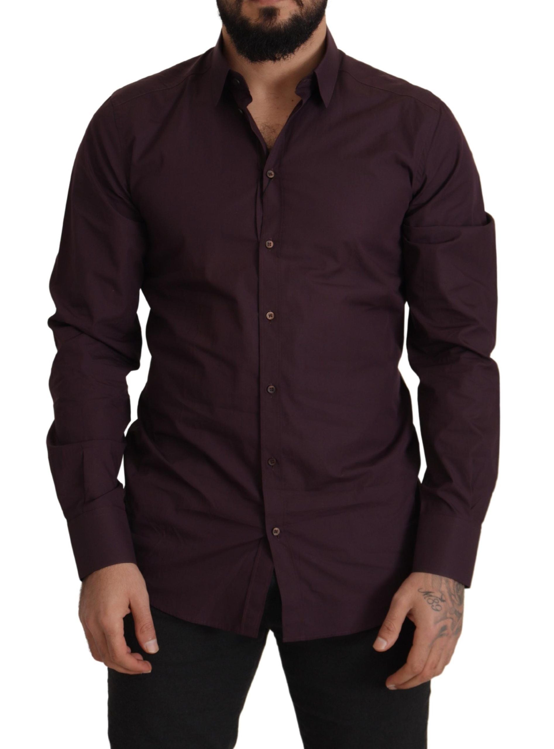 قميص دولتشي آند غابانا أرجواني قطني ذهبي بقصّة Slim Fit