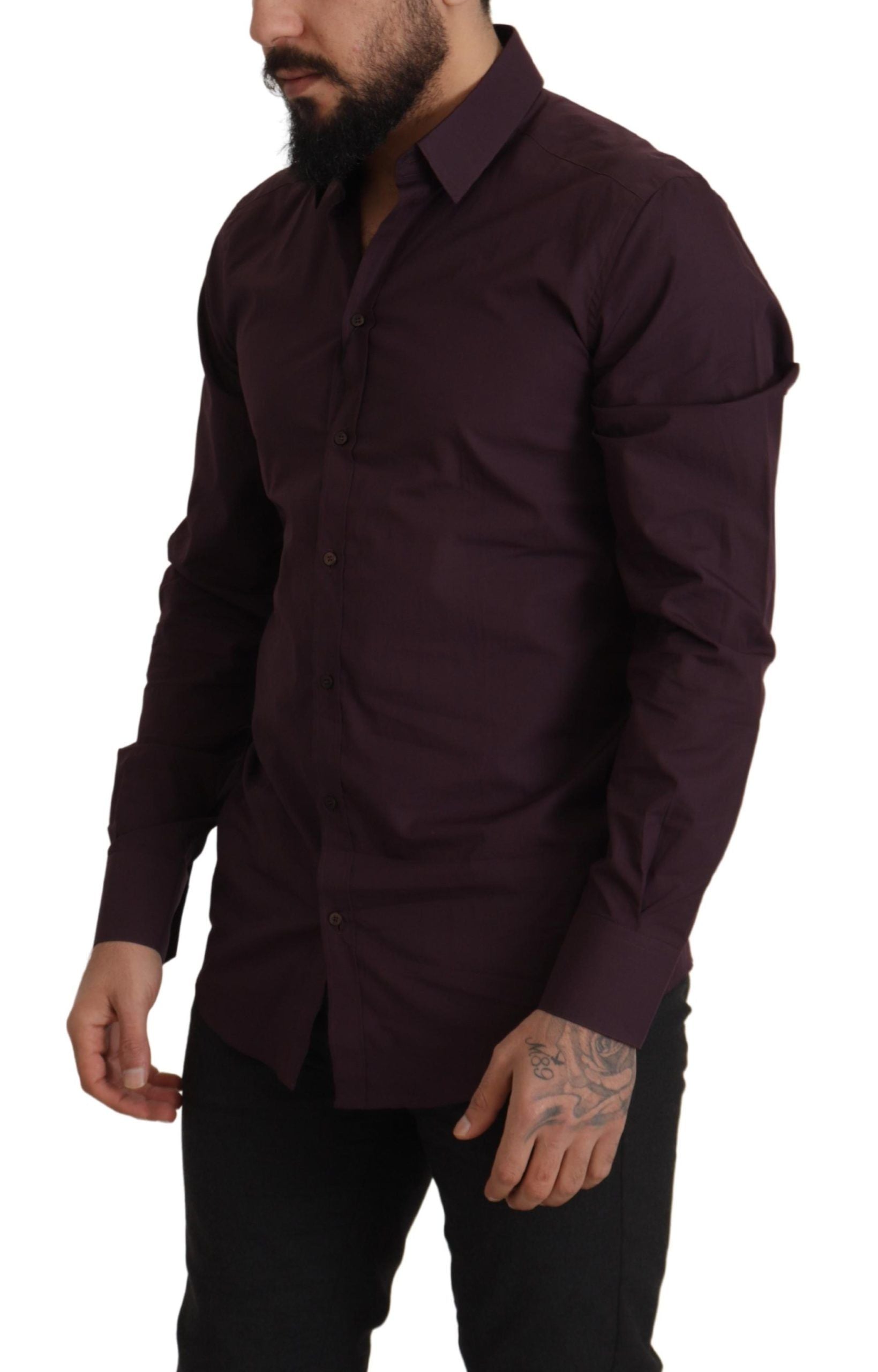 قميص دولتشي آند غابانا أرجواني قطني ذهبي بقصّة Slim Fit