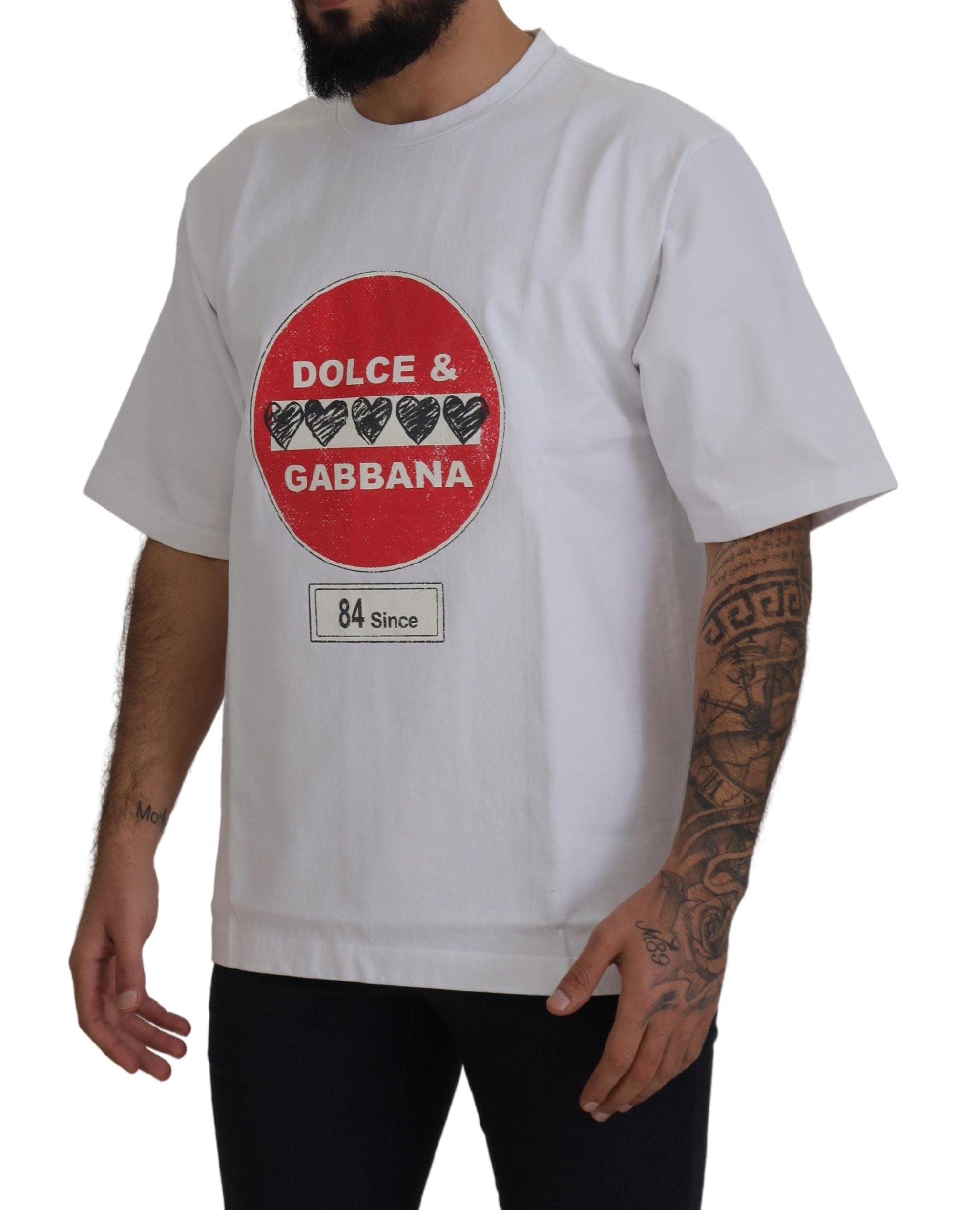 تي شيرت Dolce & Gabbana White Amor Heart Cotton Crewneck