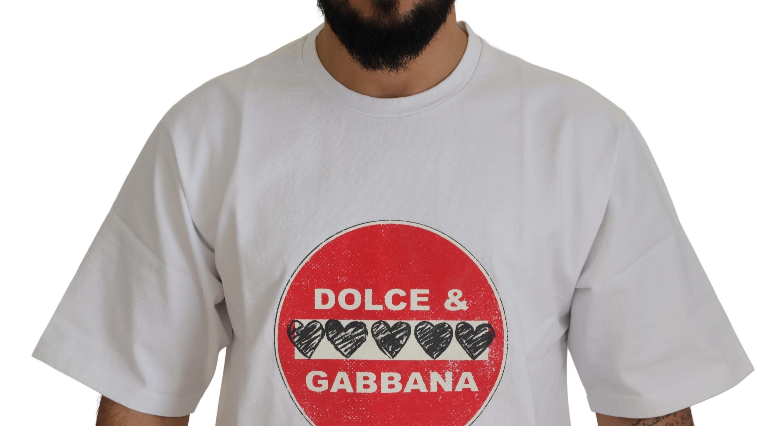 تي شيرت Dolce & Gabbana White Amor Heart Cotton Crewneck