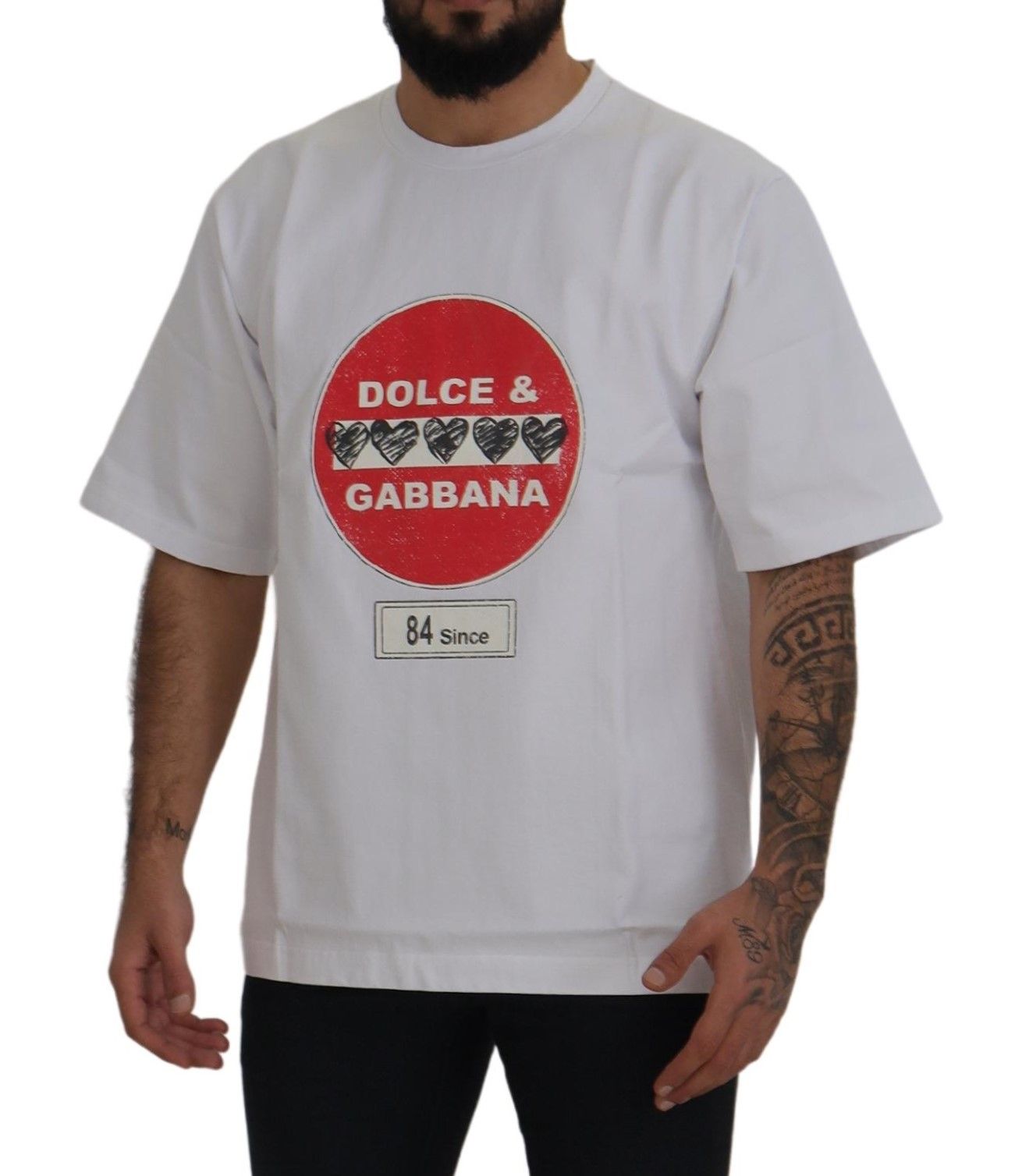 تي شيرت Dolce & Gabbana White Amor Heart Cotton Crewneck
