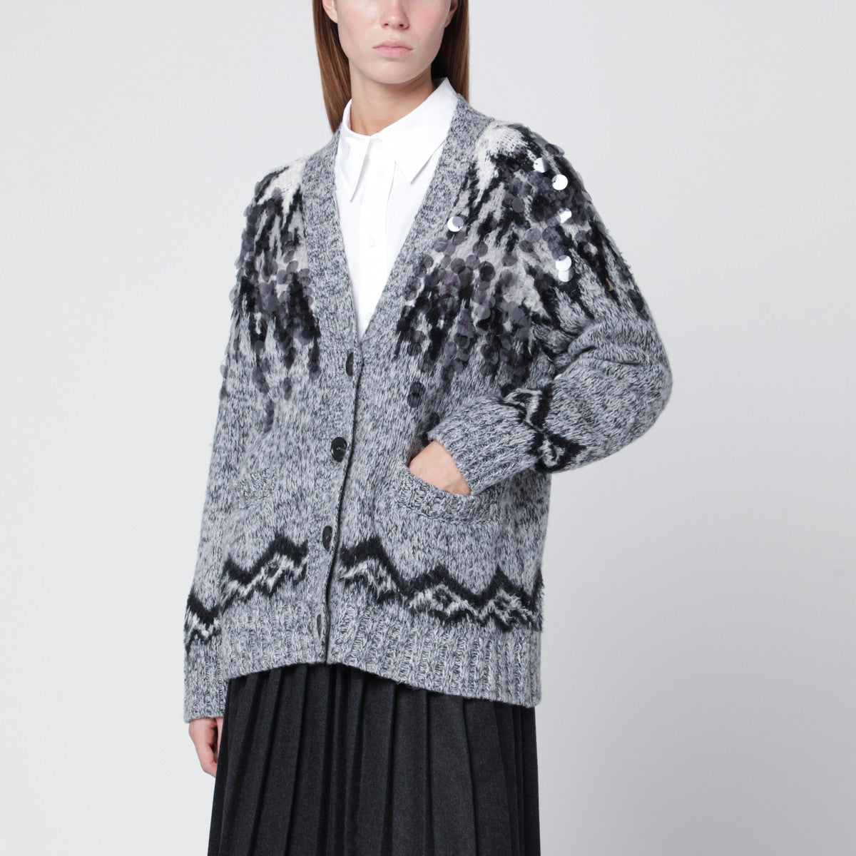 Roberto Collina Grey wool-blend cardigan with sequins