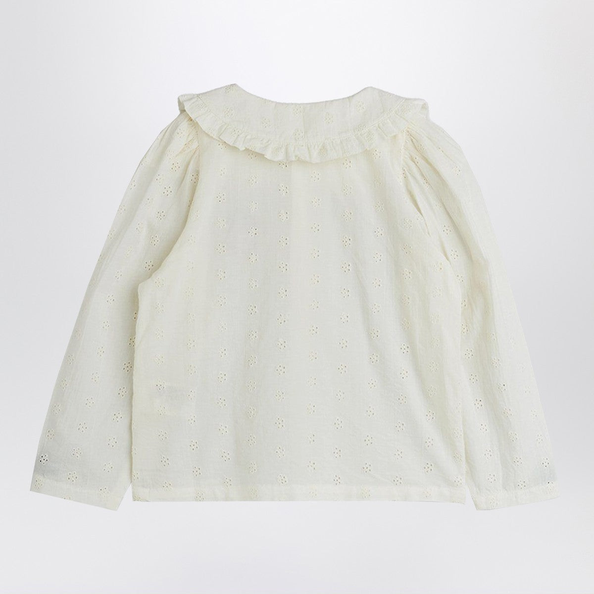 Mini Rodini Mini Rodini White Schiffli blouse with embroidered strawberry