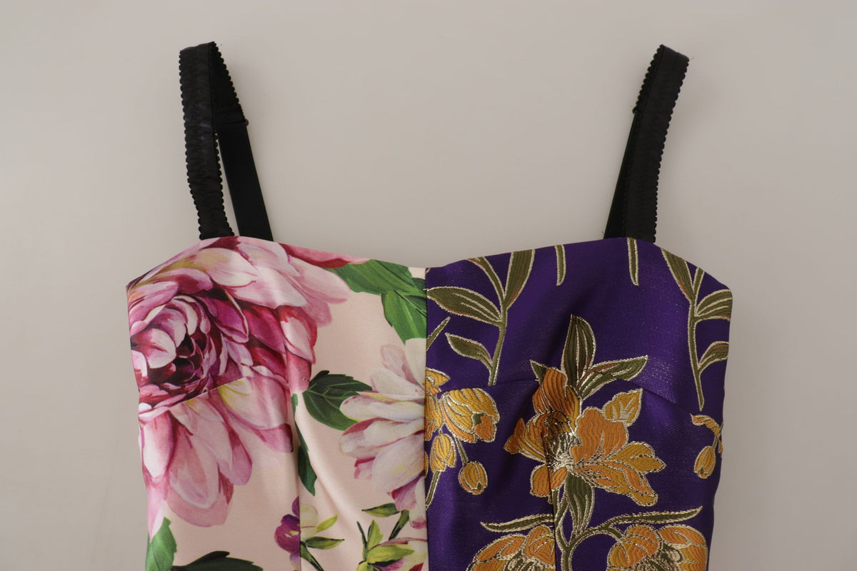 Dolce & Gabbana Dress Midi Patchwork Floral Jaquard Silk