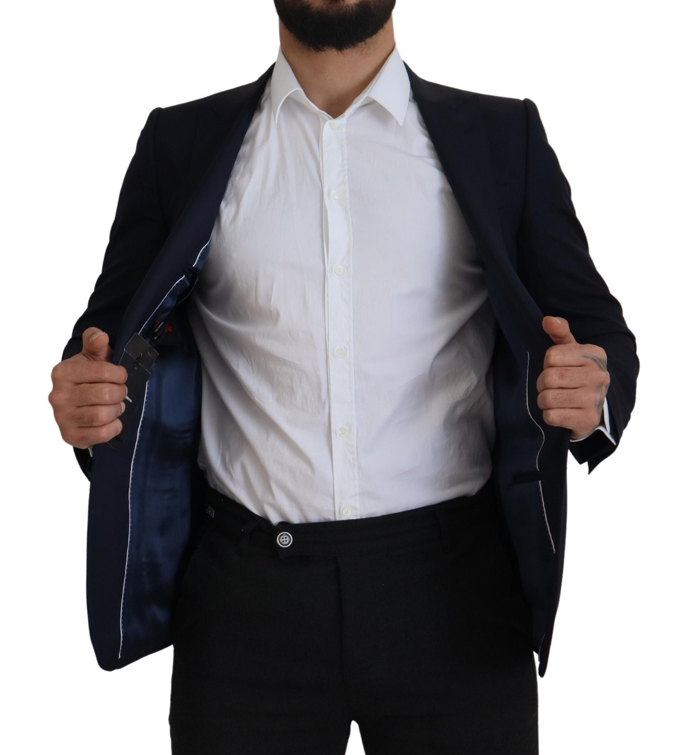 بليزر دولتشي آند غابانا أزرق من الصوف بصف واحد من الأزرار