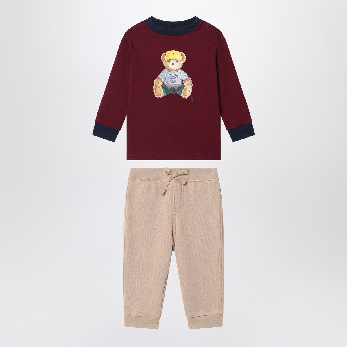 Polo Ralph Lauren Polo Ralph Lauren Two-piece Polo Bear set in burgundy/beige