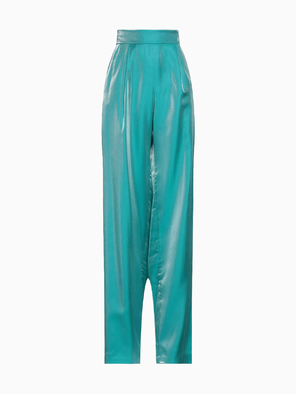 Siste's turquoise high-waist wide-leg satin pants – front view