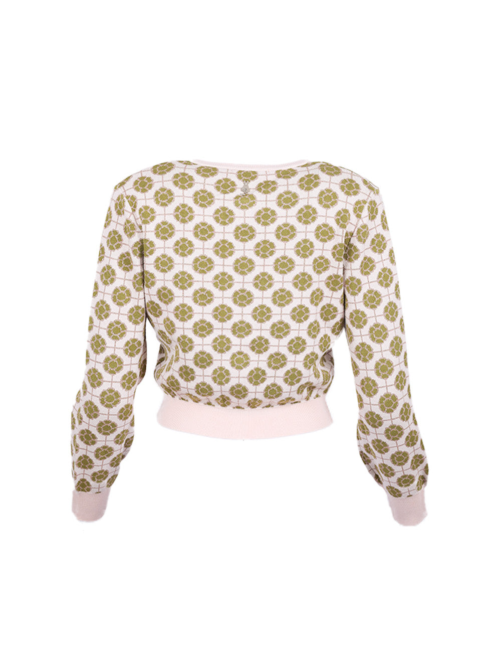 Back view of Siste’s Jacquard Jacket – women’s cropped knit cardigan with jacquard pattern