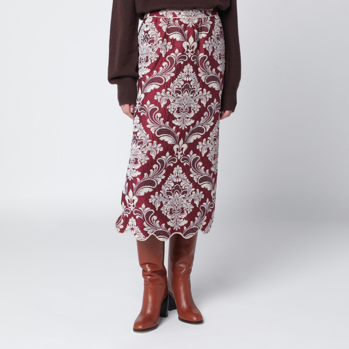 FARM Rio FARM Rio Bordeaux jacquard midi skirt
