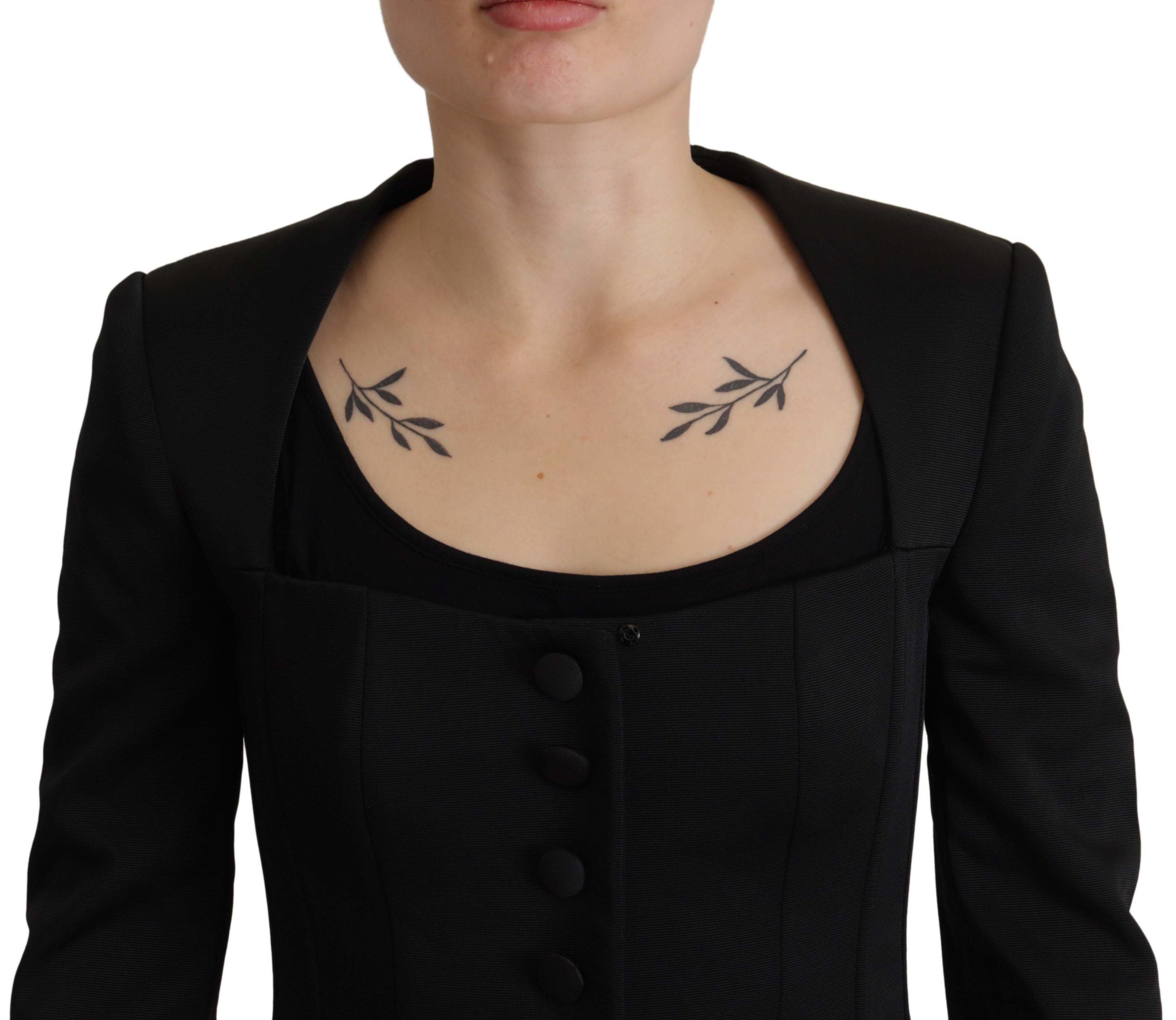 جاكيت دولتشي آند غابانا أسود ضيق بأكمام طويلة مزود بزر كبس