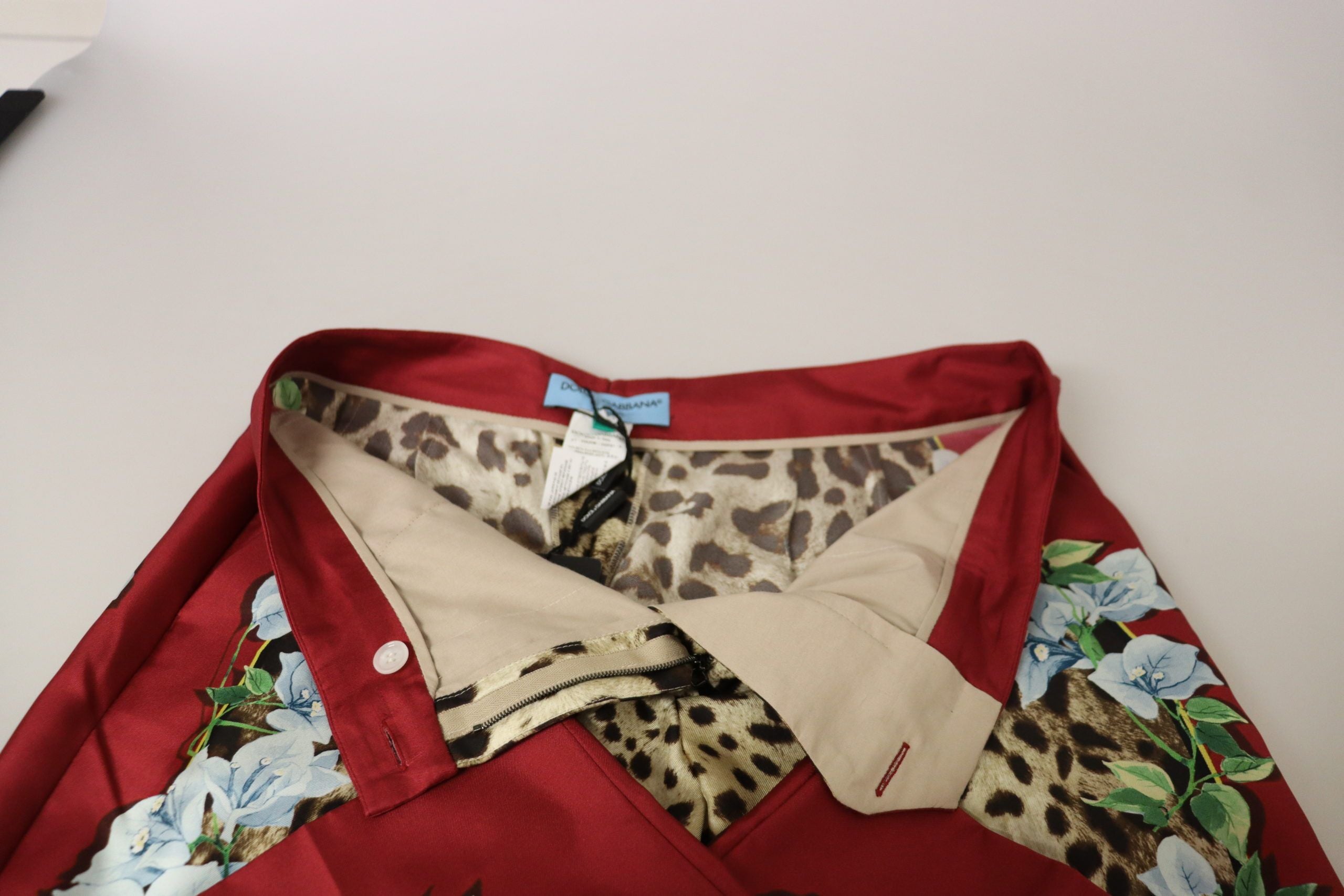 بنطلون دولتشي آند غابانا متعدد الألوان بنقشة جلد الفهد وزهوره، متوسط الخصر