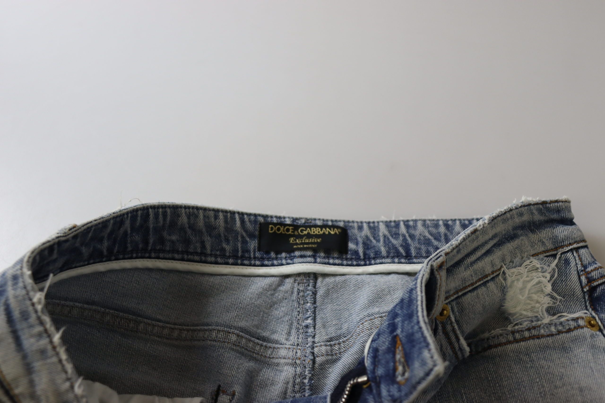 بنطلون جينز دولتشي آند غابانا أزرق قطني مطاطي ضيق بخصر منخفض