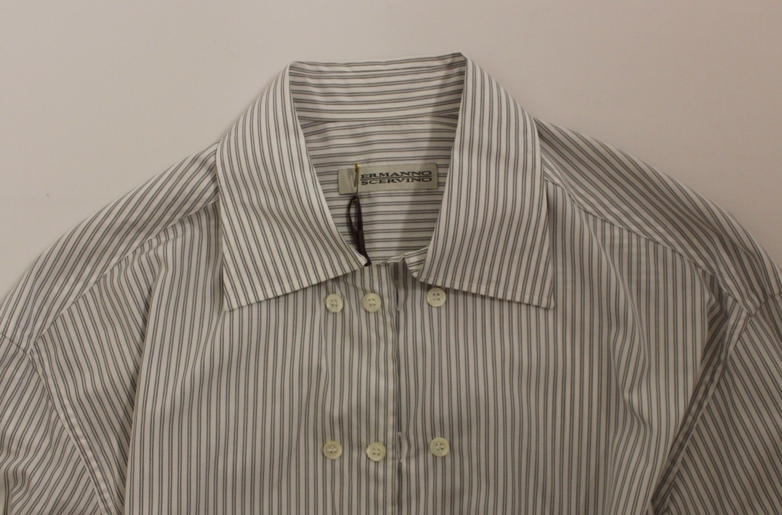 قميص Ermanno Scervino كاجوال مخطط أبيض رمادي بقصّة عادية