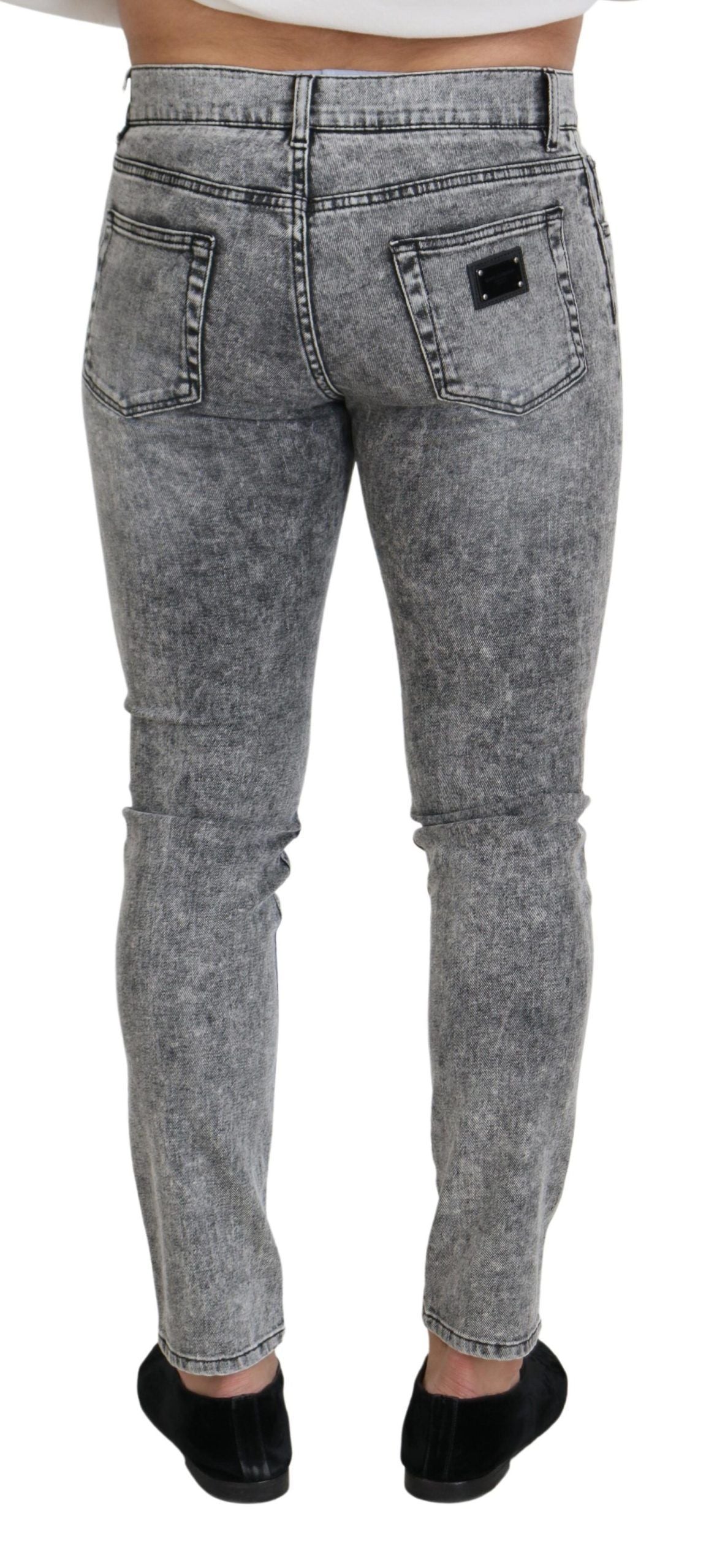 بنطلون جينز دولتشي آند غابانا رمادي بقصّة Slim Fit Wash Stretch Cotton Denim
