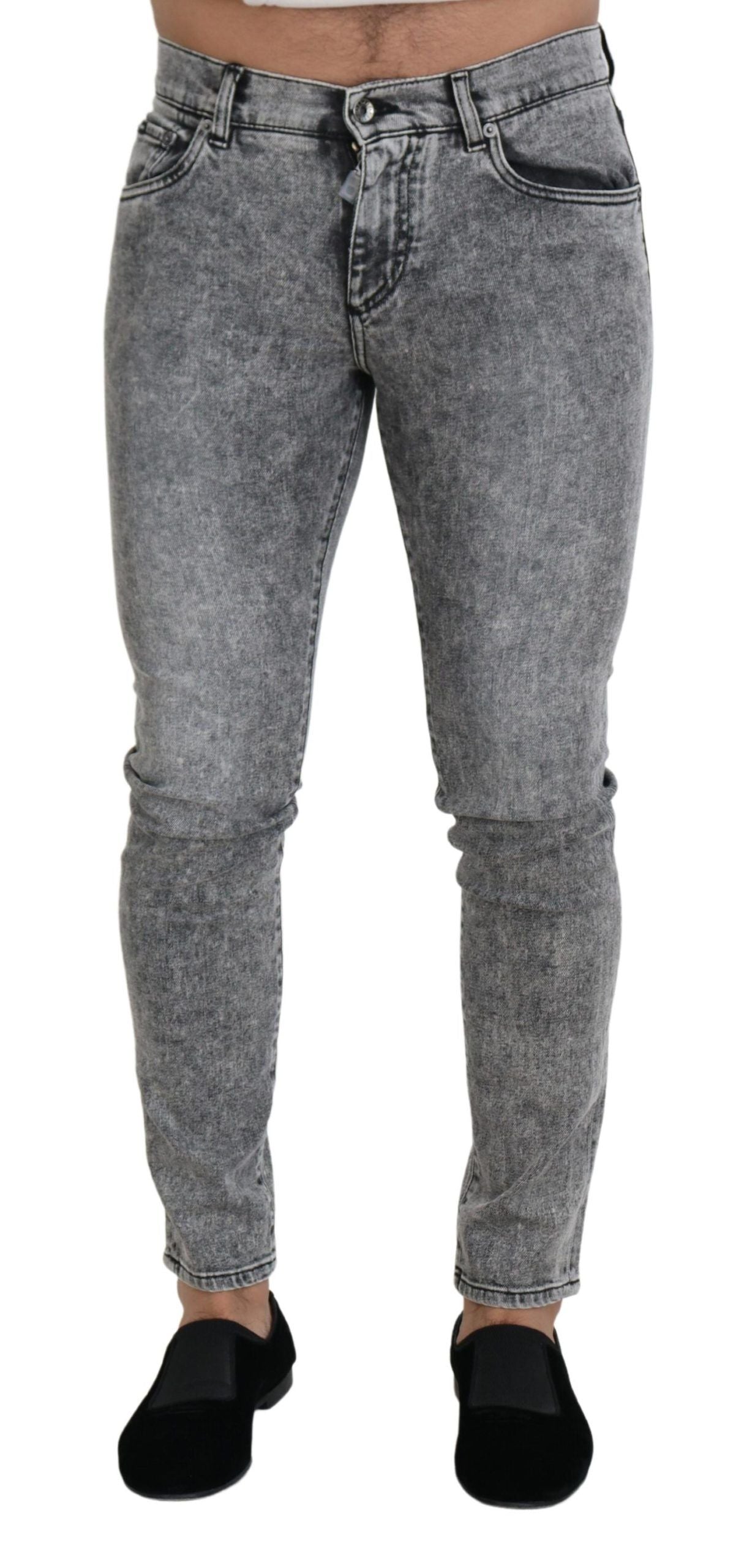 بنطلون جينز دولتشي آند غابانا رمادي بقصّة Slim Fit Wash Stretch Cotton Denim