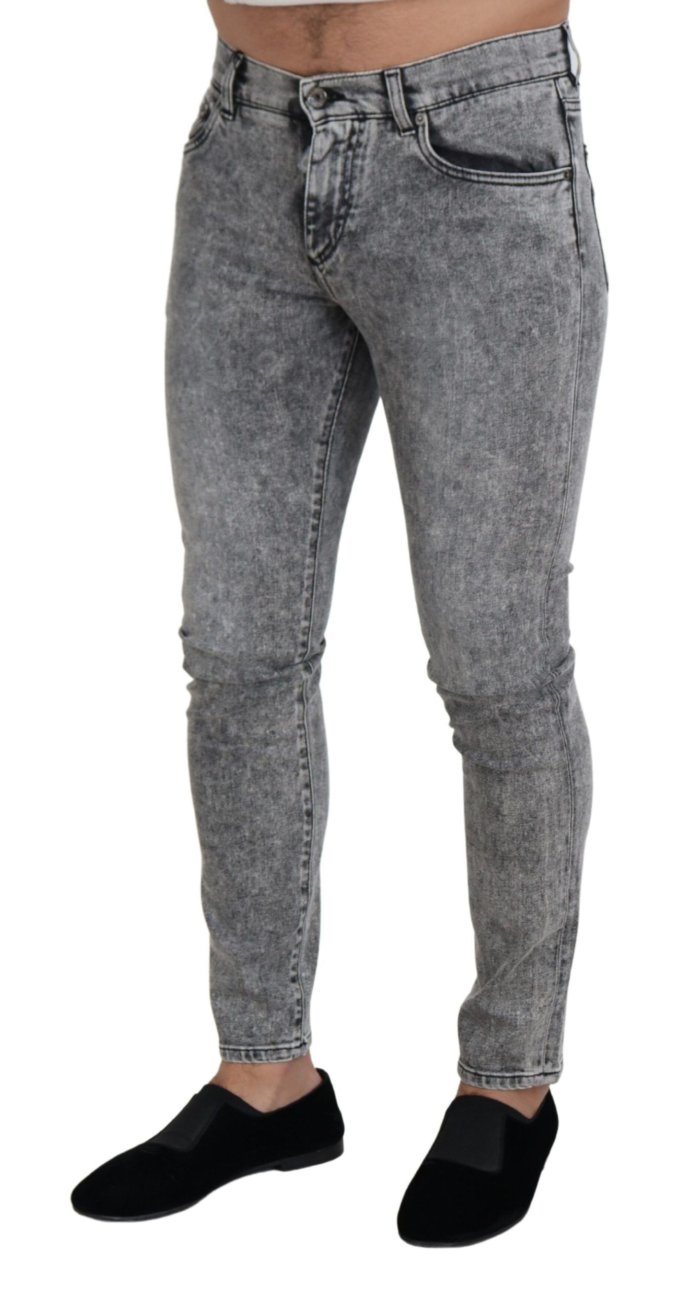 بنطلون جينز دولتشي آند غابانا رمادي بقصّة Slim Fit Wash Stretch Cotton Denim