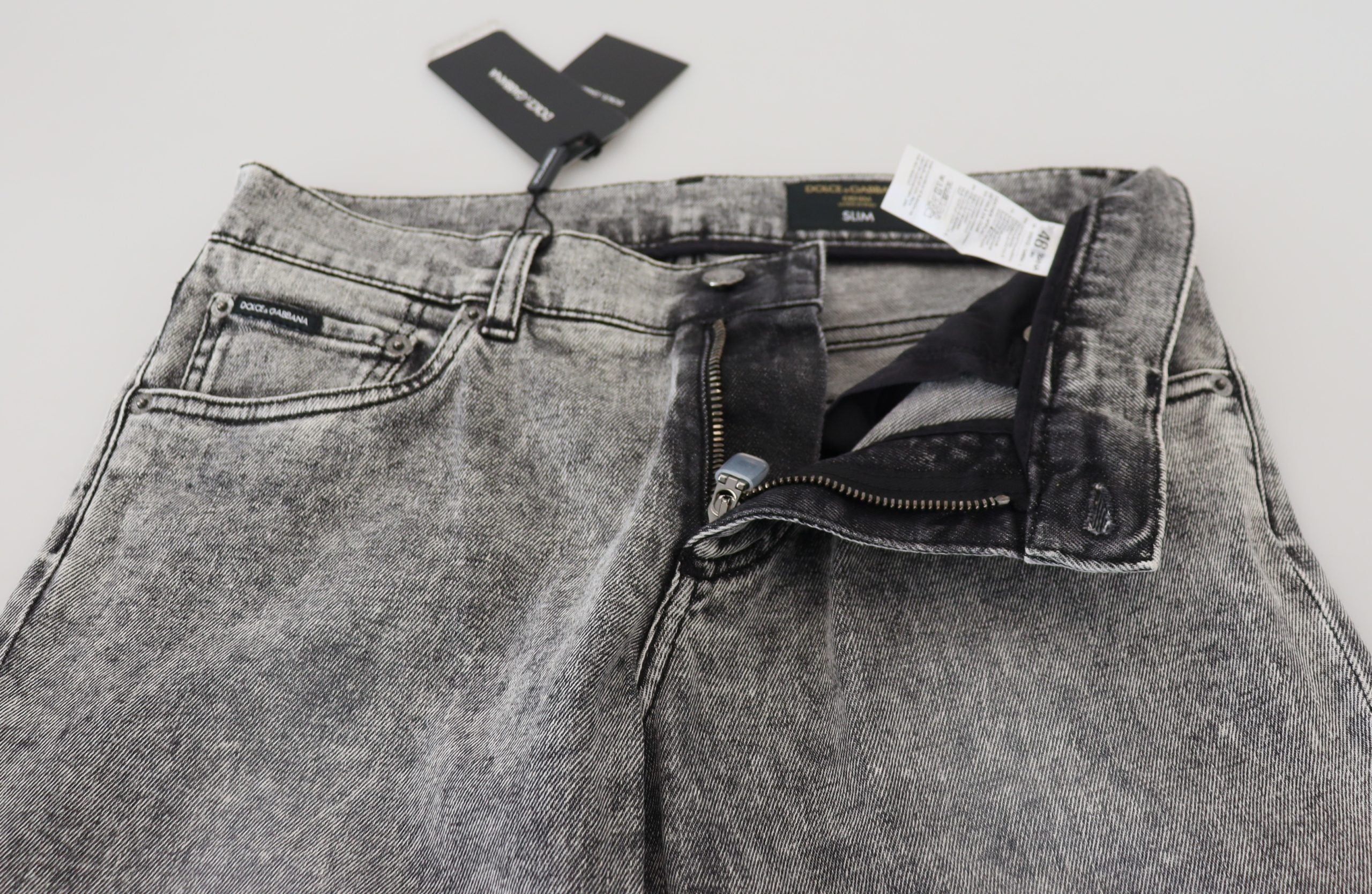 بنطلون جينز دولتشي آند غابانا رمادي بقصّة Slim Fit Wash Stretch Cotton Denim