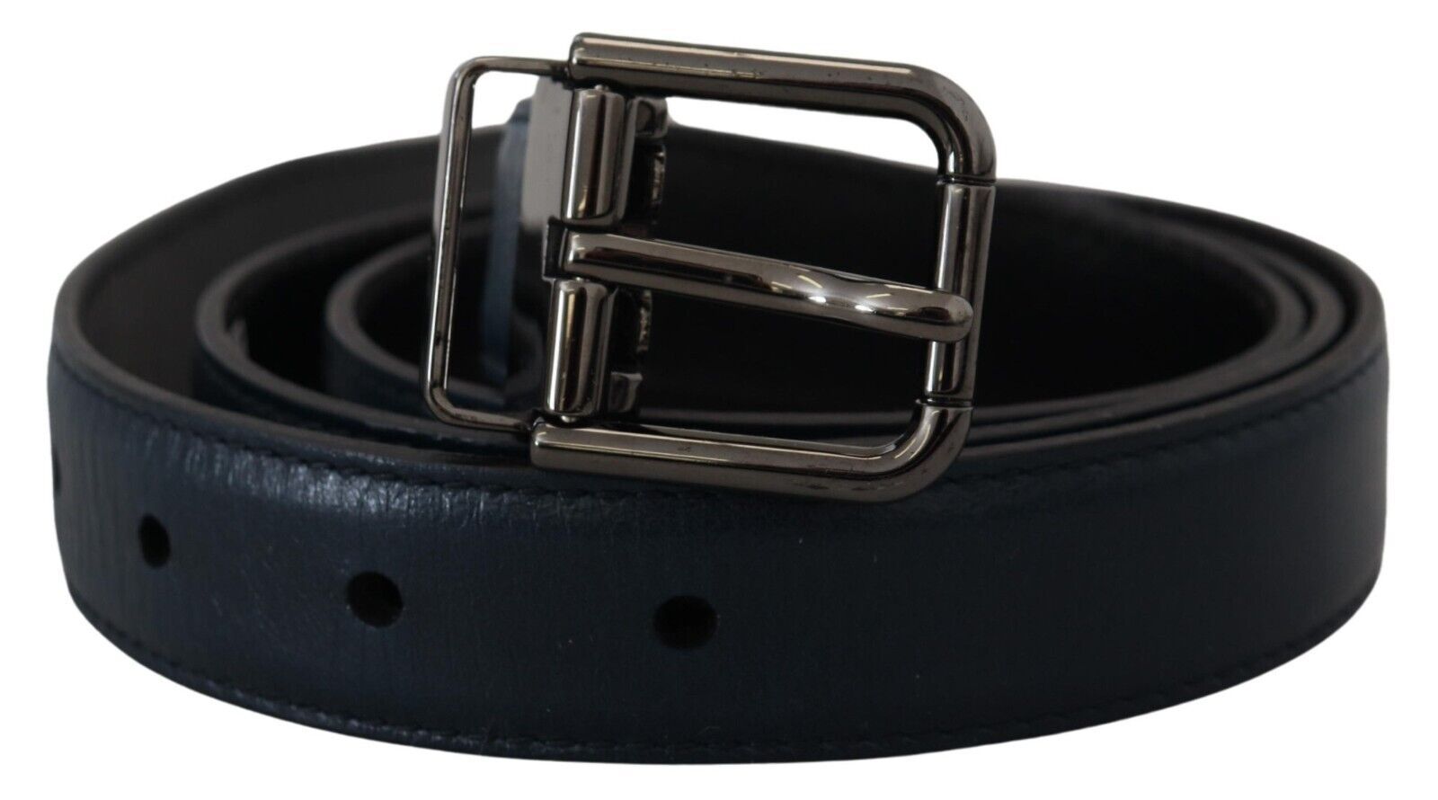 Dolce & Gabbana Blue Leather Silver Metal Buckle Vintage Belt - Luxe Marca