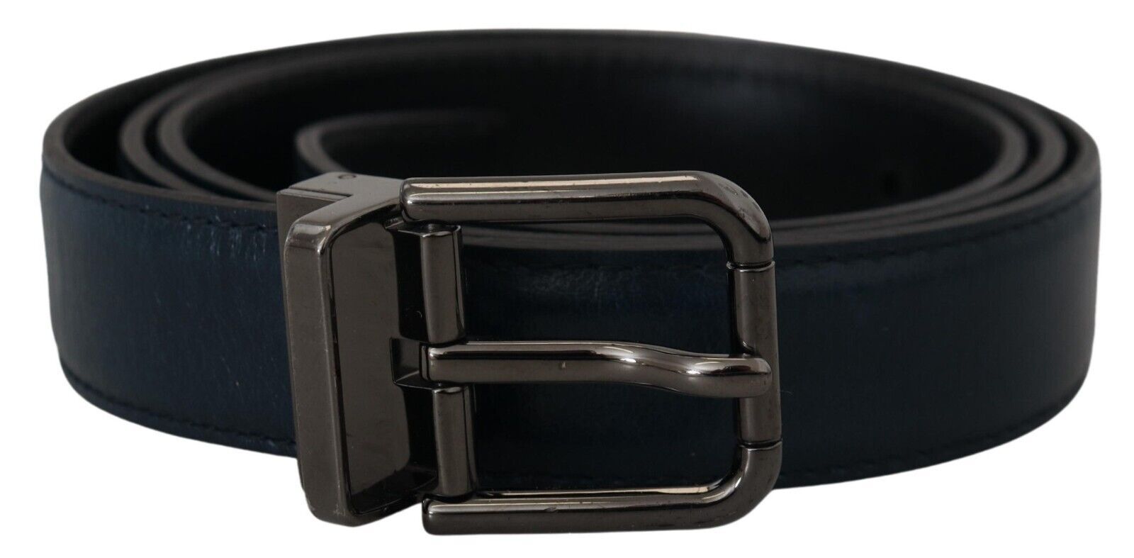 Dolce & Gabbana Blue Leather Silver Metal Buckle Vintage Belt - Luxe Marca