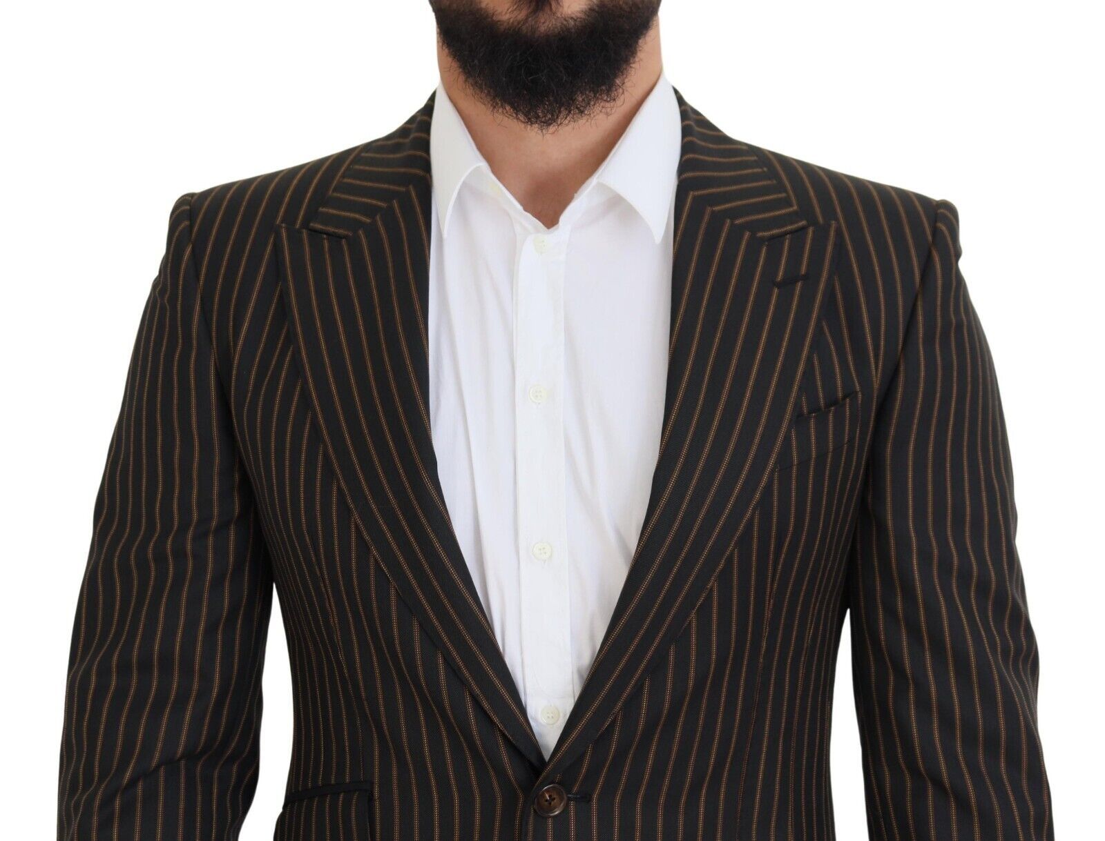 بليزر دولتشي آند غابانا أسود وبني مخطط بصف واحد من الأزرار
