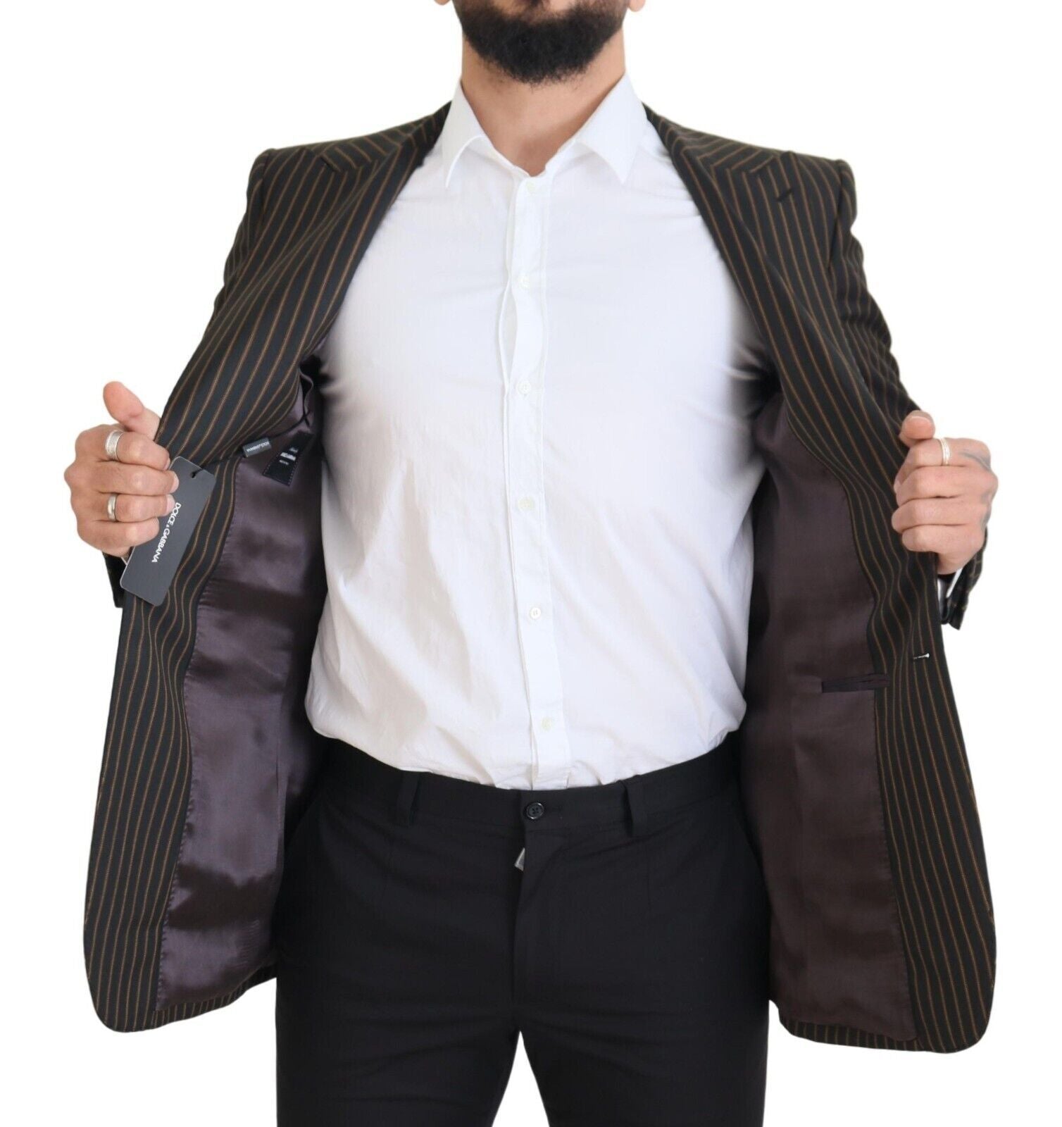 بليزر دولتشي آند غابانا أسود وبني مخطط بصف واحد من الأزرار