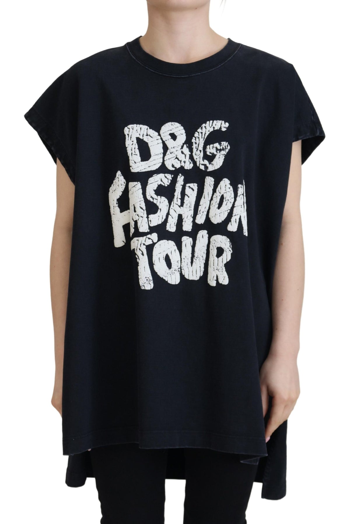 تي شيرت دولتشي آند غابانا أسود من القطن برقبة دائرية من D&G Fashion