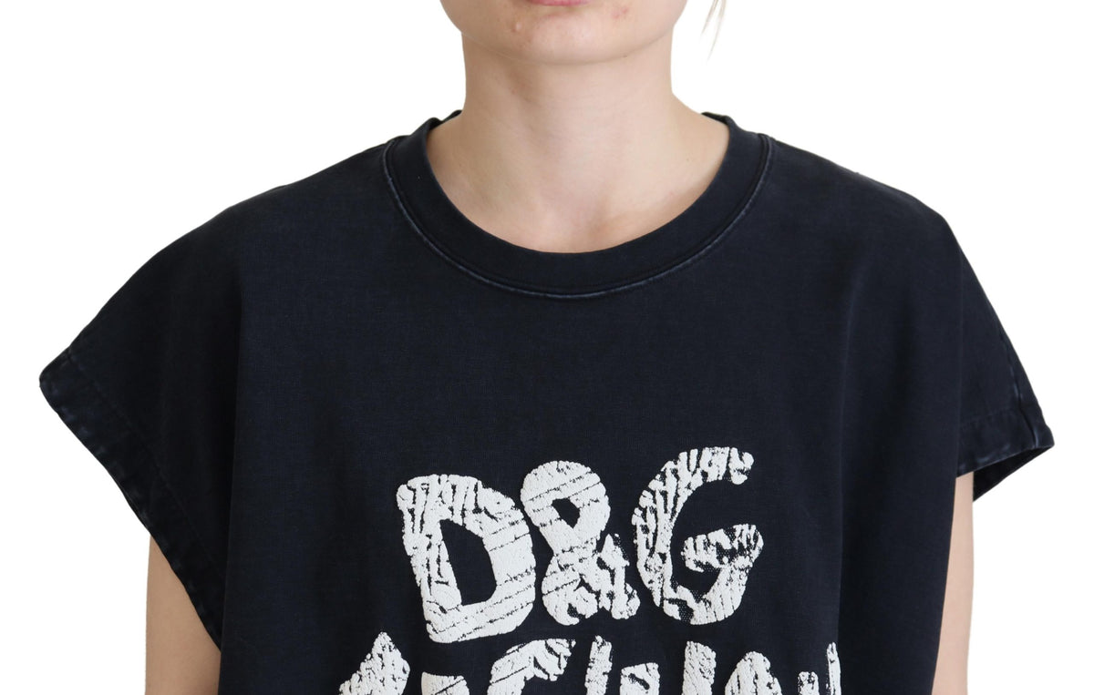 تي شيرت دولتشي آند غابانا أسود من القطن برقبة دائرية من D&G Fashion