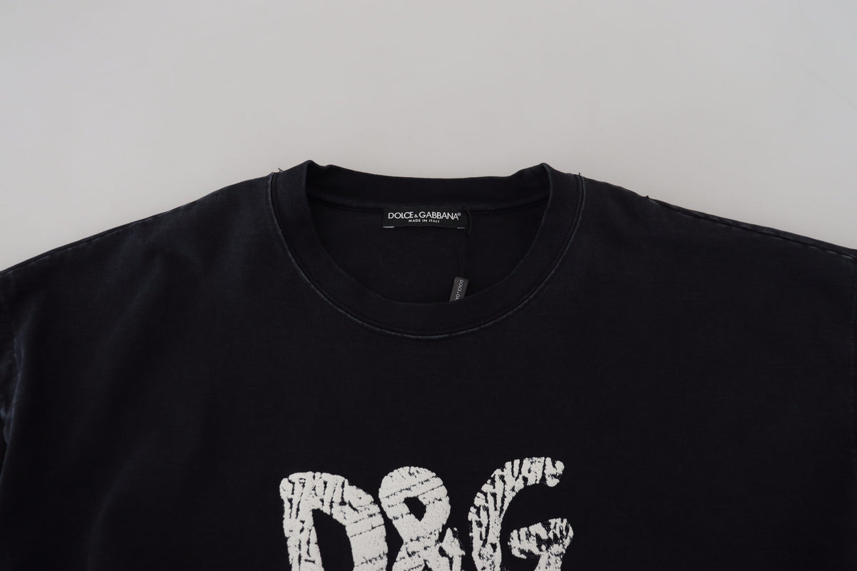 تي شيرت دولتشي آند غابانا أسود من القطن برقبة دائرية من D&G Fashion