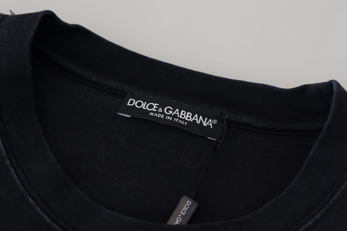 تي شيرت دولتشي آند غابانا أسود من القطن برقبة دائرية من D&G Fashion
