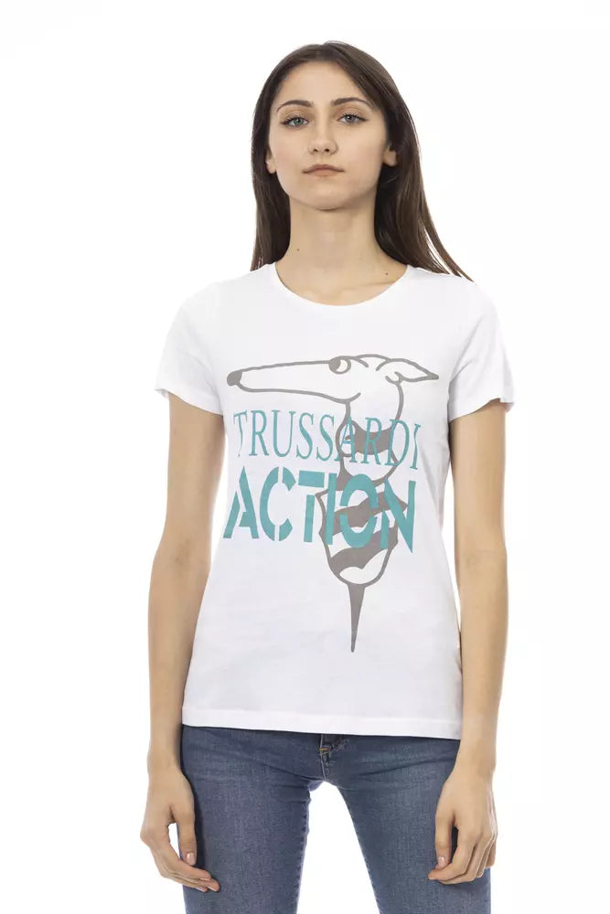 تي شيرت Trussardi Action Chic White المطبوع: قطعة أساسية في خزانة ملابسك الصيفية