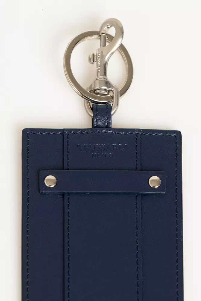 حامل شارات رجالي من الجلد باللون الأزرق من Trussardi