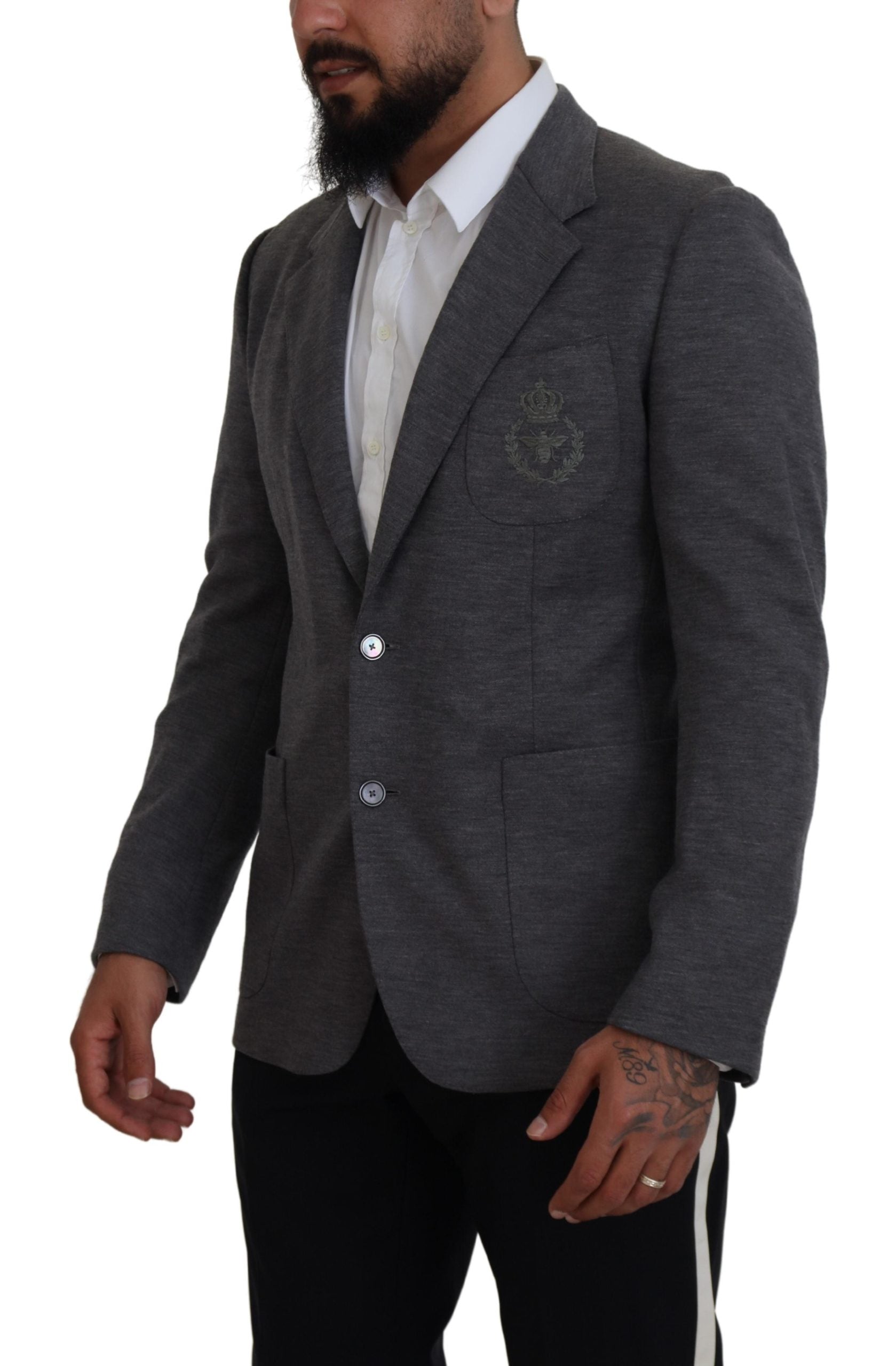 جاكيت بليزر رمادي من الصوف المرن بقصّة Slim Fit من Dolce & Gabbana