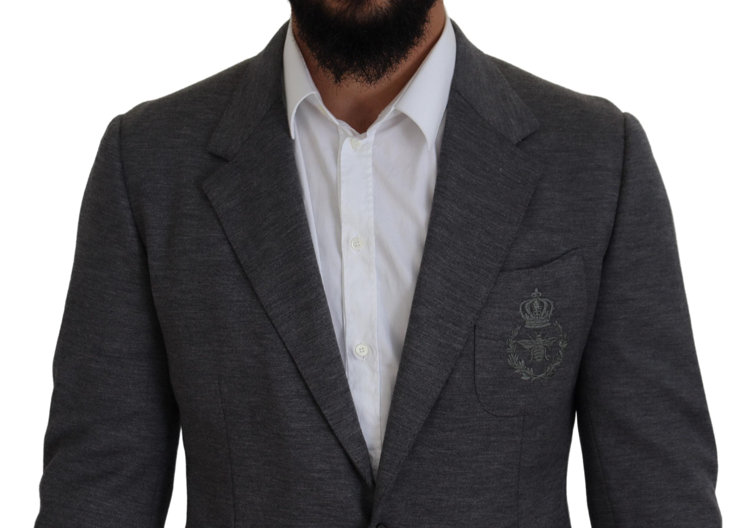 جاكيت بليزر رمادي من الصوف المرن بقصّة Slim Fit من Dolce & Gabbana