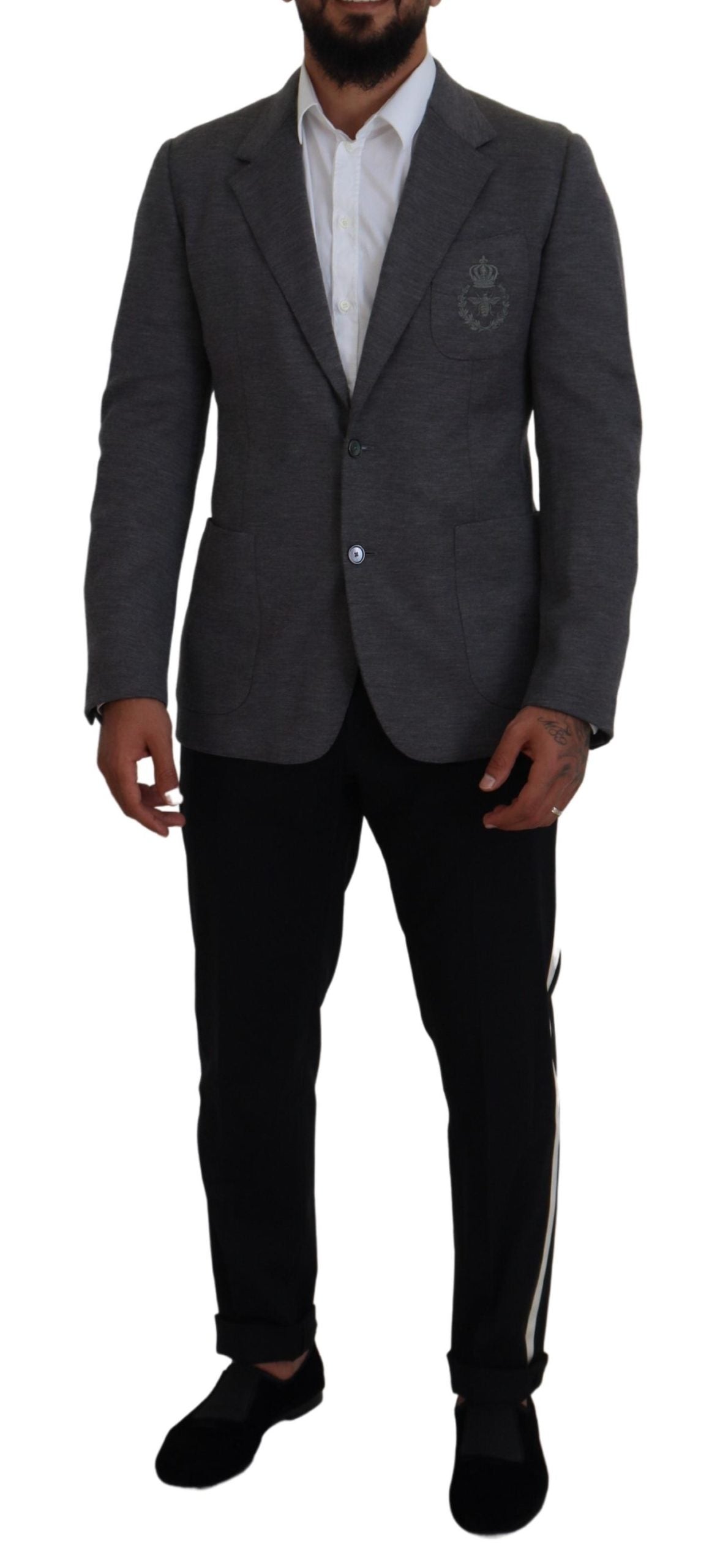 جاكيت بليزر رمادي من الصوف المرن بقصّة Slim Fit من Dolce & Gabbana