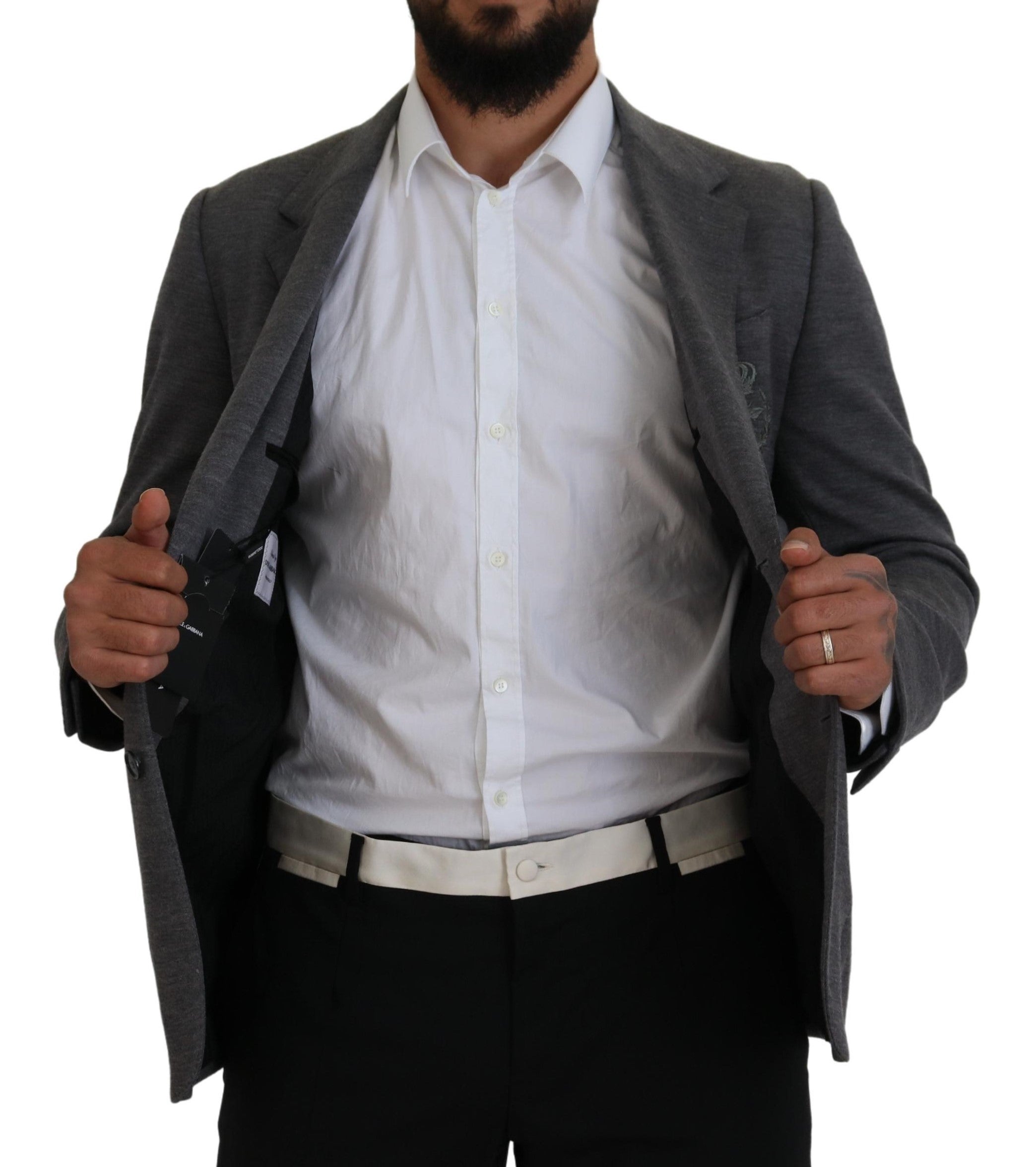 جاكيت بليزر رمادي من الصوف المرن بقصّة Slim Fit من Dolce & Gabbana