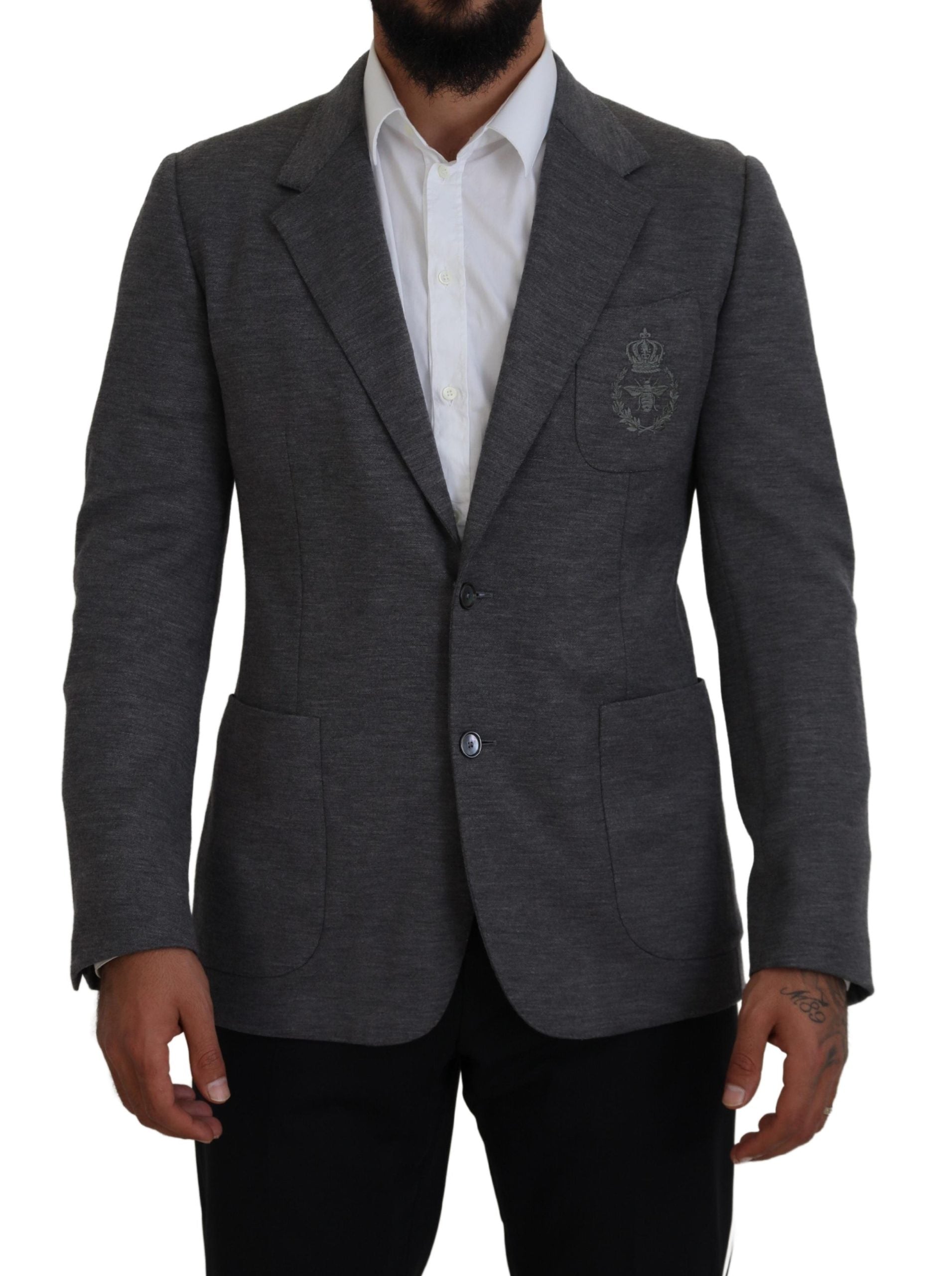جاكيت بليزر رمادي من الصوف المرن بقصّة Slim Fit من Dolce & Gabbana